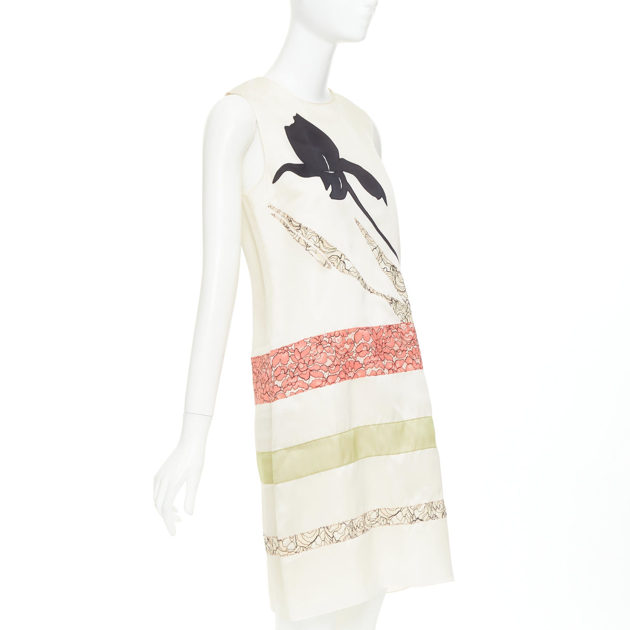 Dior DIOR Raf Simons 2014 Runway 100% silk ivory black floral patch applique shift dress FR36 S Size S / US 4 / IT 40 - 3 Thumbnail