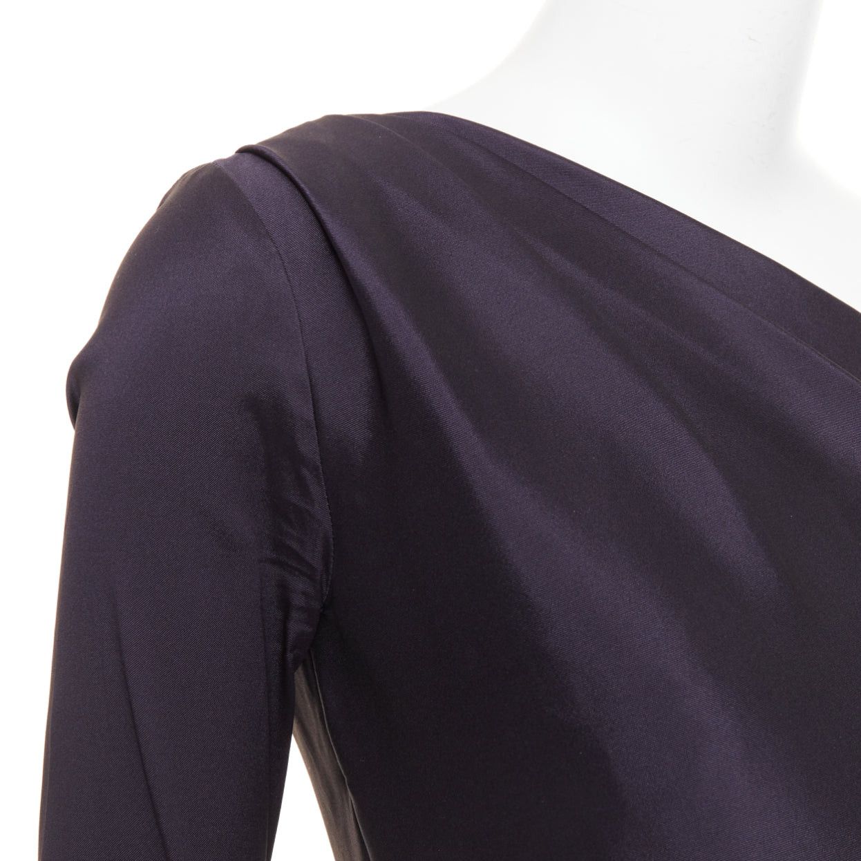 Oscar De La Renta OSCAR DE LA RENTA P13 navy silk tafetta corset bodice one shoulder mermaid gown US0 XS Size XS / US 0-2 / IT 36-38 - 7 Thumbnail