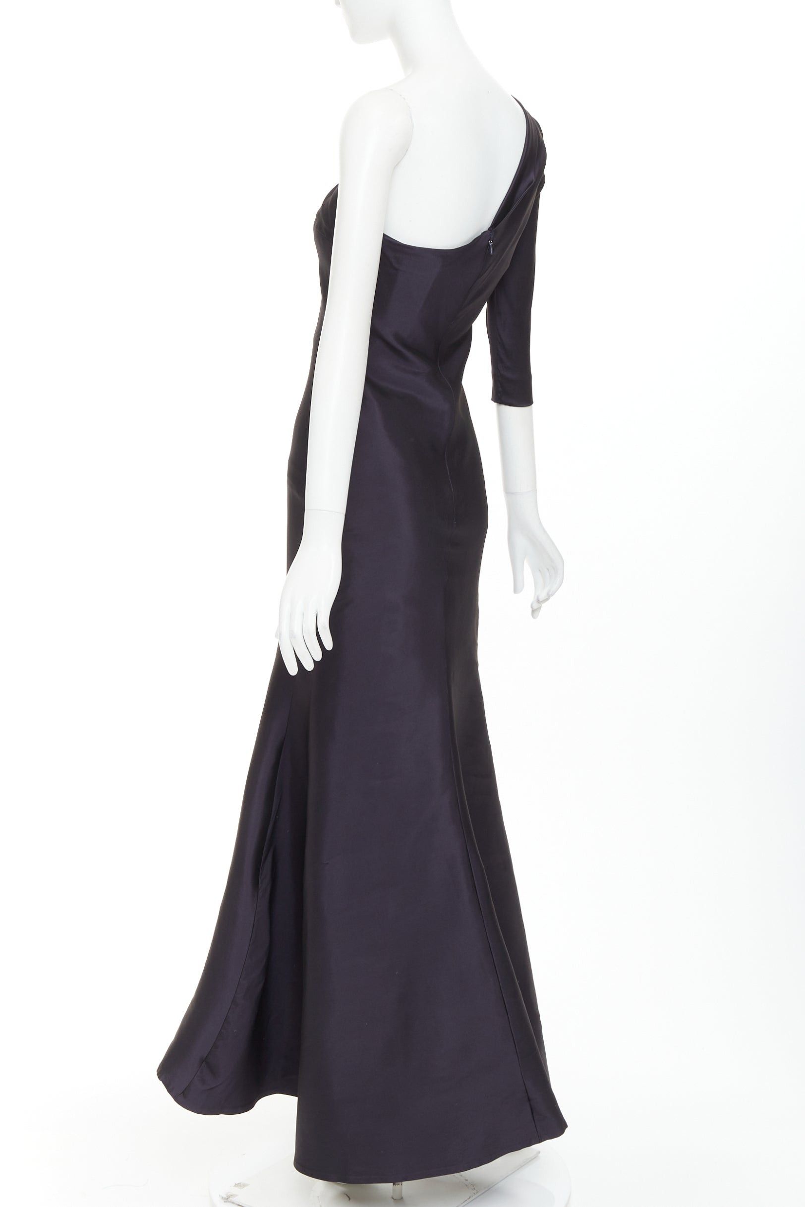 Oscar De La Renta OSCAR DE LA RENTA P13 navy silk tafetta corset bodice one shoulder mermaid gown US0 XS Size XS / US 0-2 / IT 36-38 - 6 Thumbnail