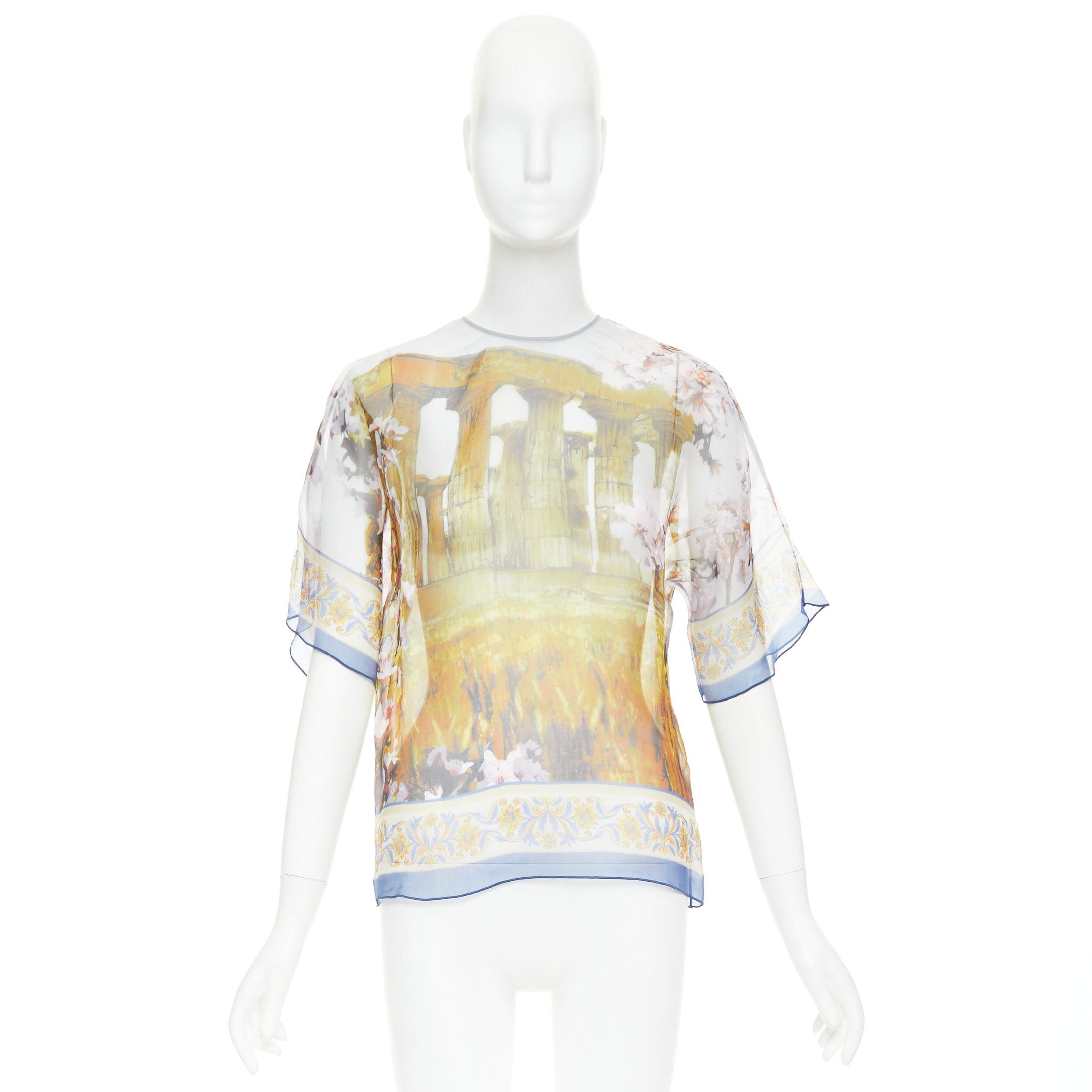Dolce & Gabbana DOLCE GABBANA 100% silk sheer Rome Ruins floral print keyhole top IT36 XXS Size XS / US 0-2 / IT 36-38 - 9 Thumbnail