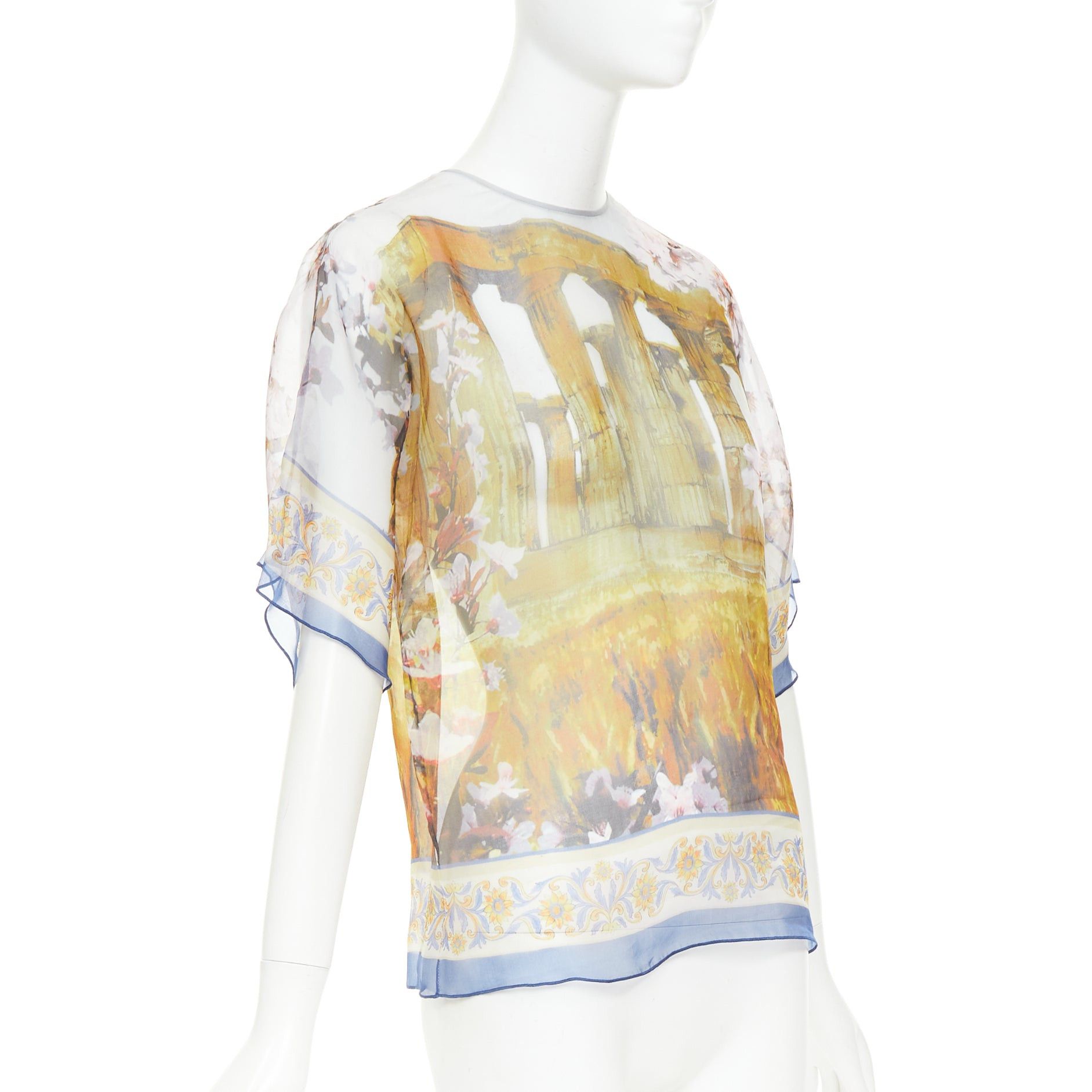 Dolce & Gabbana DOLCE GABBANA 100% silk sheer Rome Ruins floral print keyhole top IT36 XXS Size XS / US 0-2 / IT 36-38 - 3 Thumbnail