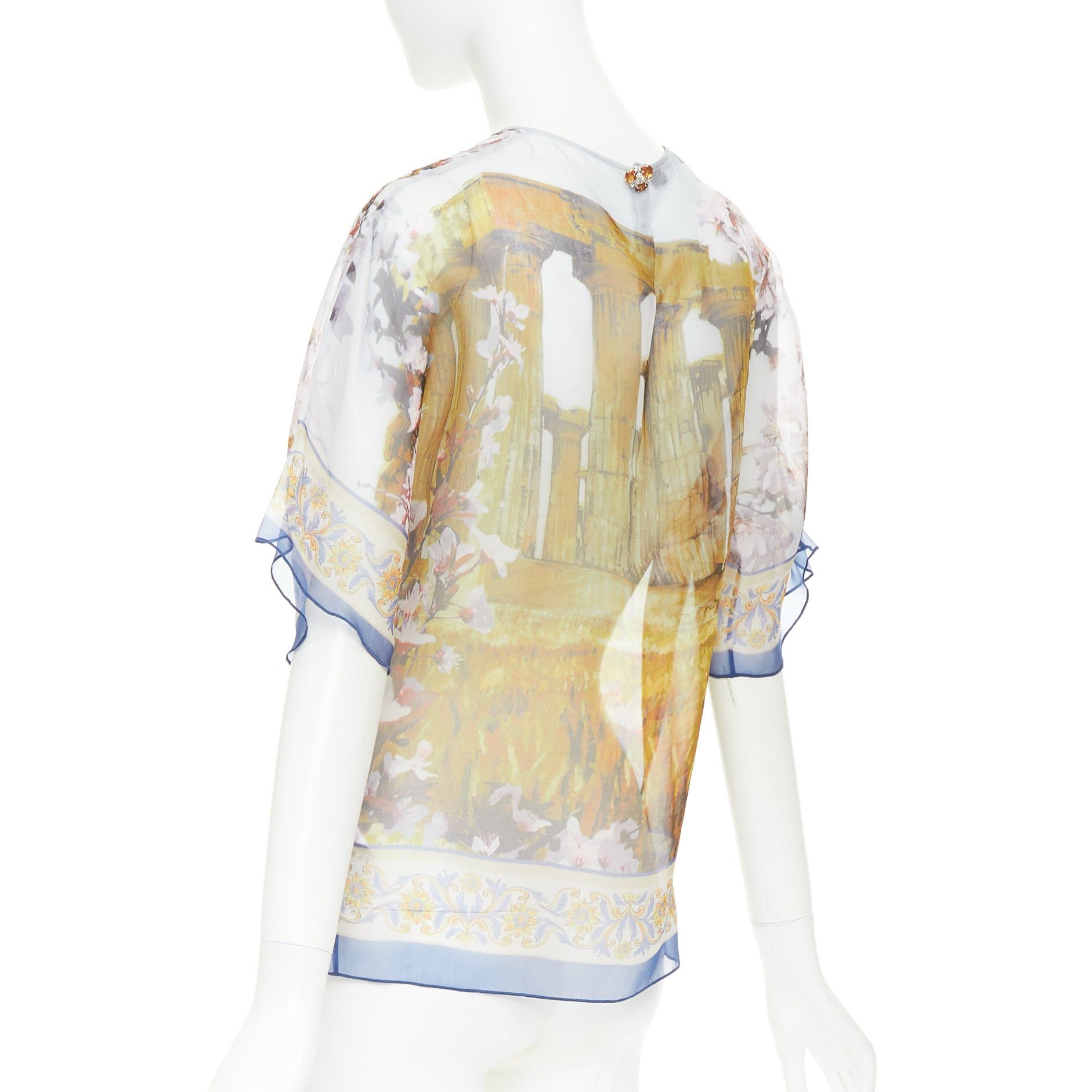 Dolce & Gabbana DOLCE GABBANA 100% silk sheer Rome Ruins floral print keyhole top IT36 XXS Size XS / US 0-2 / IT 36-38 - 6 Thumbnail