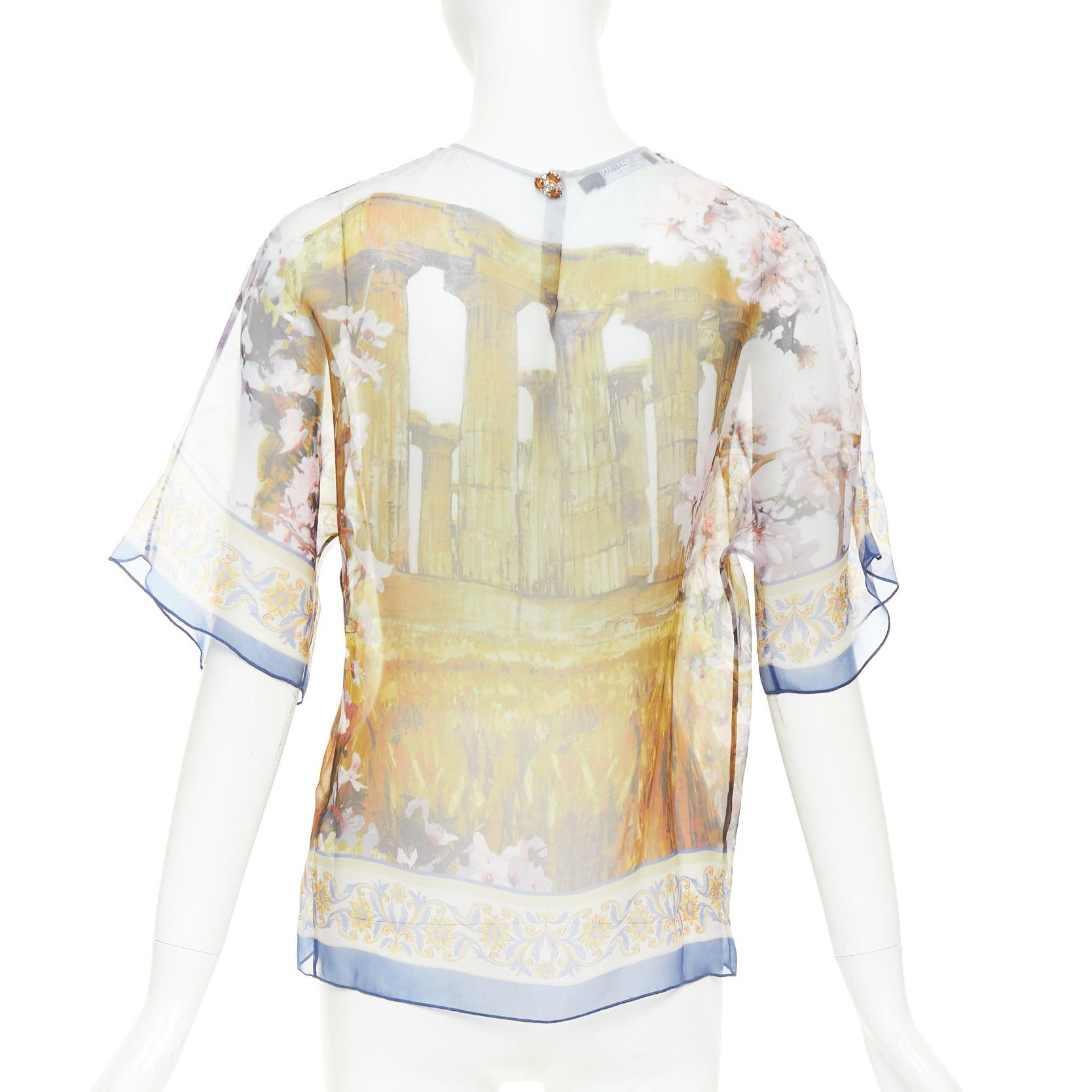 Dolce & Gabbana DOLCE GABBANA 100% silk sheer Rome Ruins floral print keyhole top IT36 XXS Size XS / US 0-2 / IT 36-38 - 5 Thumbnail