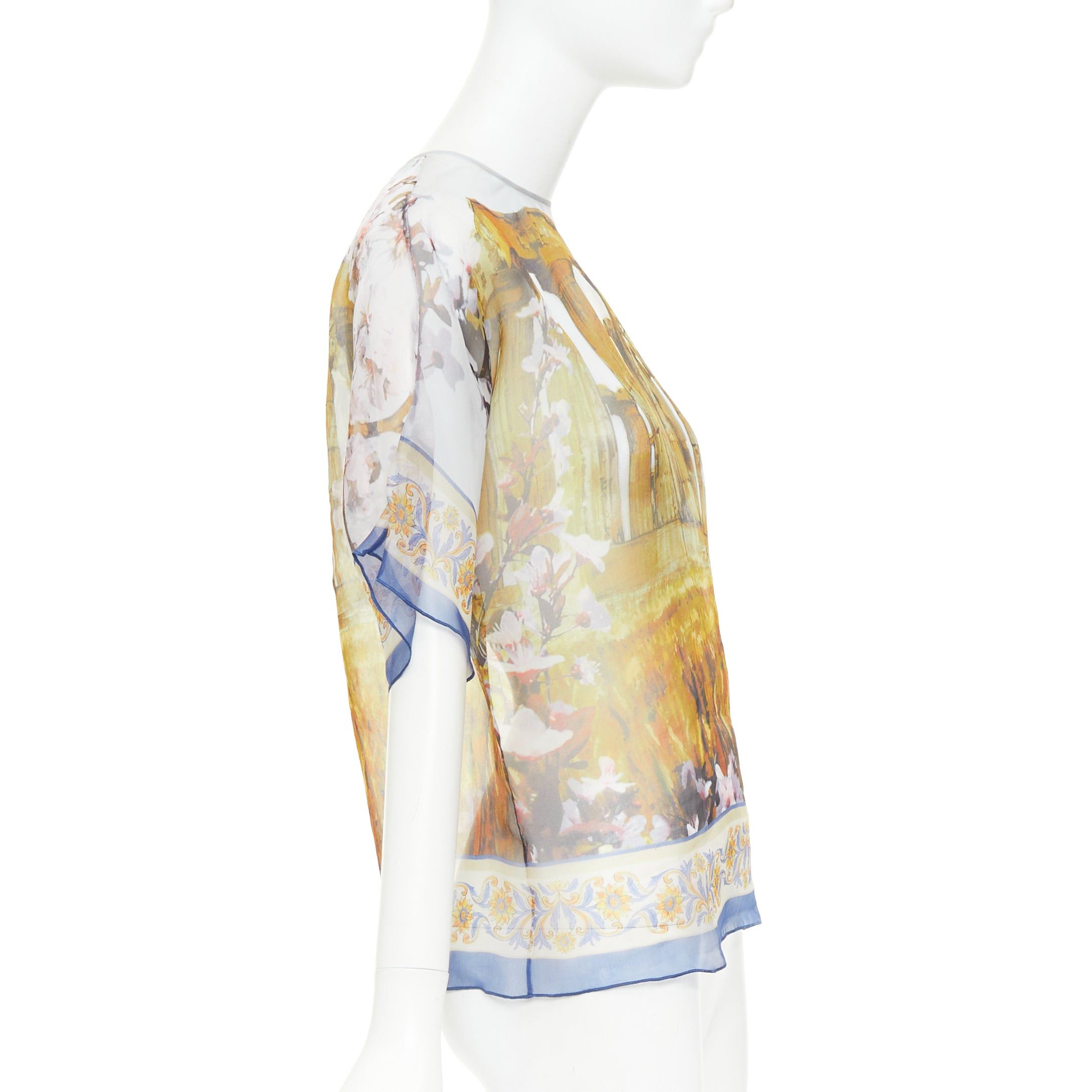 Dolce & Gabbana DOLCE GABBANA 100% silk sheer Rome Ruins floral print keyhole top IT36 XXS Size XS / US 0-2 / IT 36-38 - 4 Thumbnail