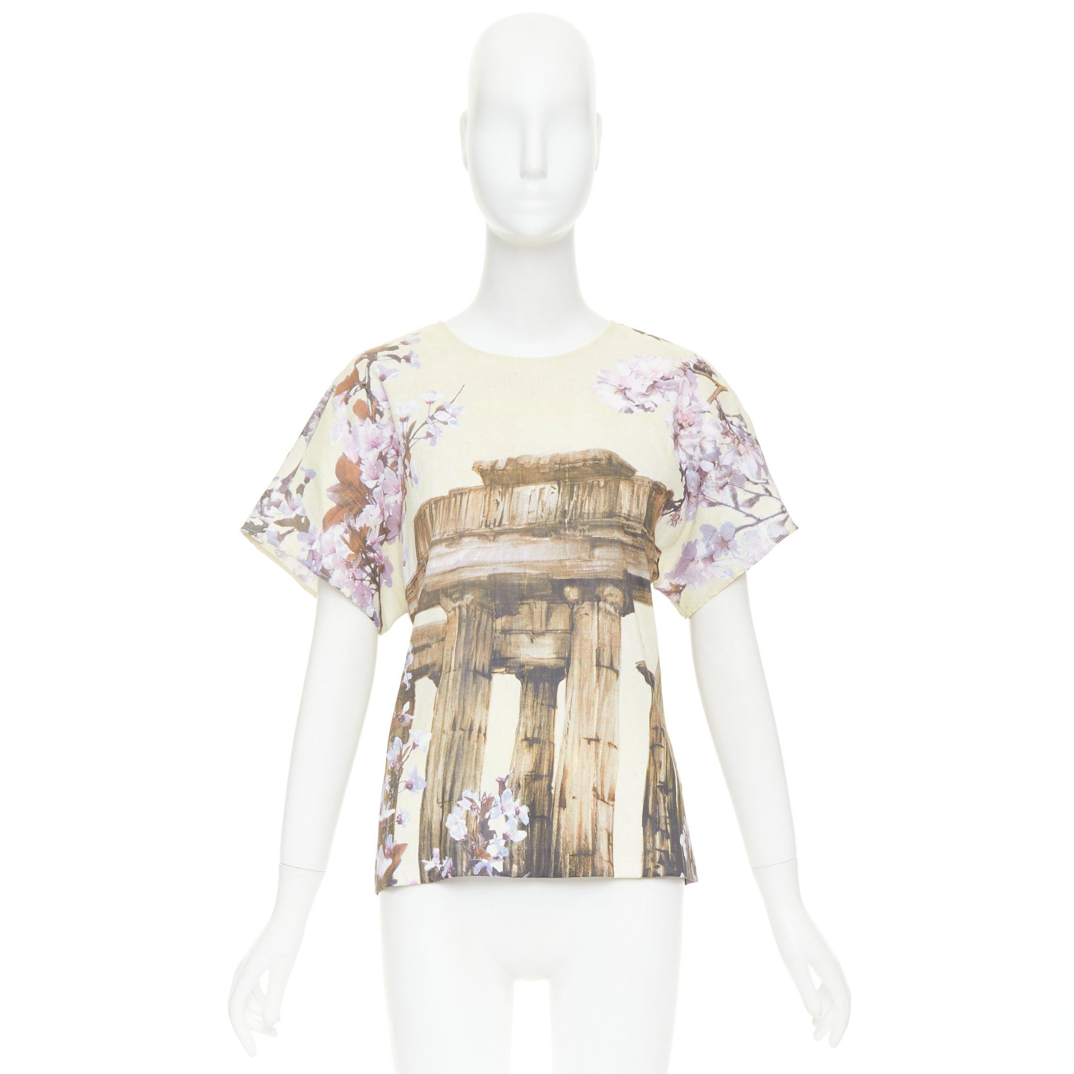 Dolce & Gabbana DOLCE GABBANA 100% silk cream purple Rome Ruins floral print boxy top IT38 XS Size XS / US 0-2 / IT 36-38 - 9 Thumbnail