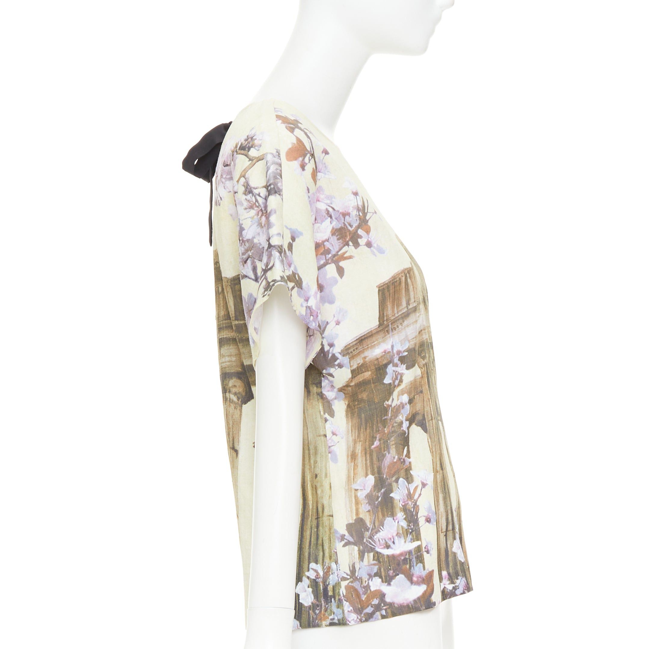 Dolce & Gabbana DOLCE GABBANA 100% silk cream purple Rome Ruins floral print boxy top IT38 XS Size XS / US 0-2 / IT 36-38 - 4 Thumbnail