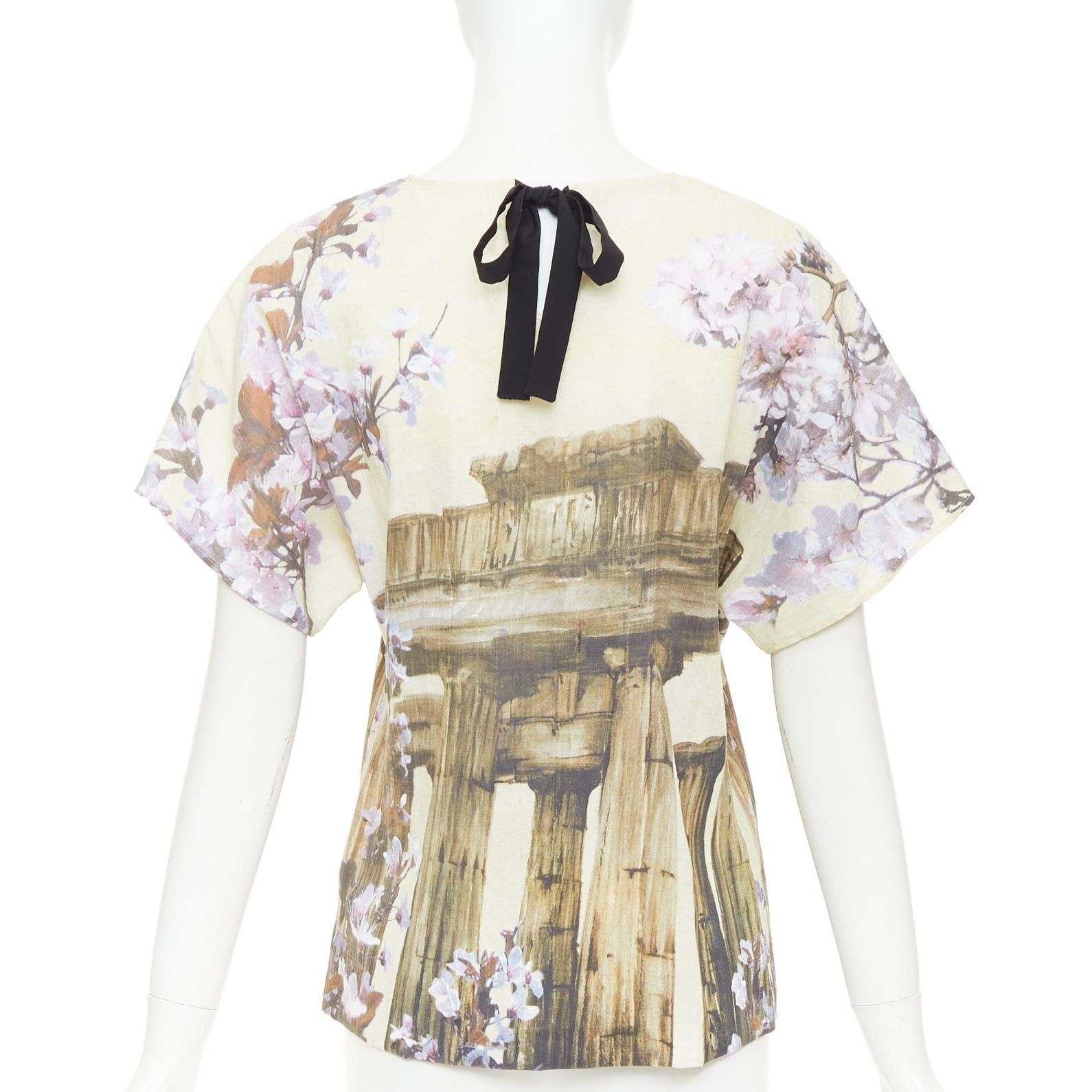 Dolce & Gabbana DOLCE GABBANA 100% silk cream purple Rome Ruins floral print boxy top IT38 XS Size XS / US 0-2 / IT 36-38 - 5 Thumbnail