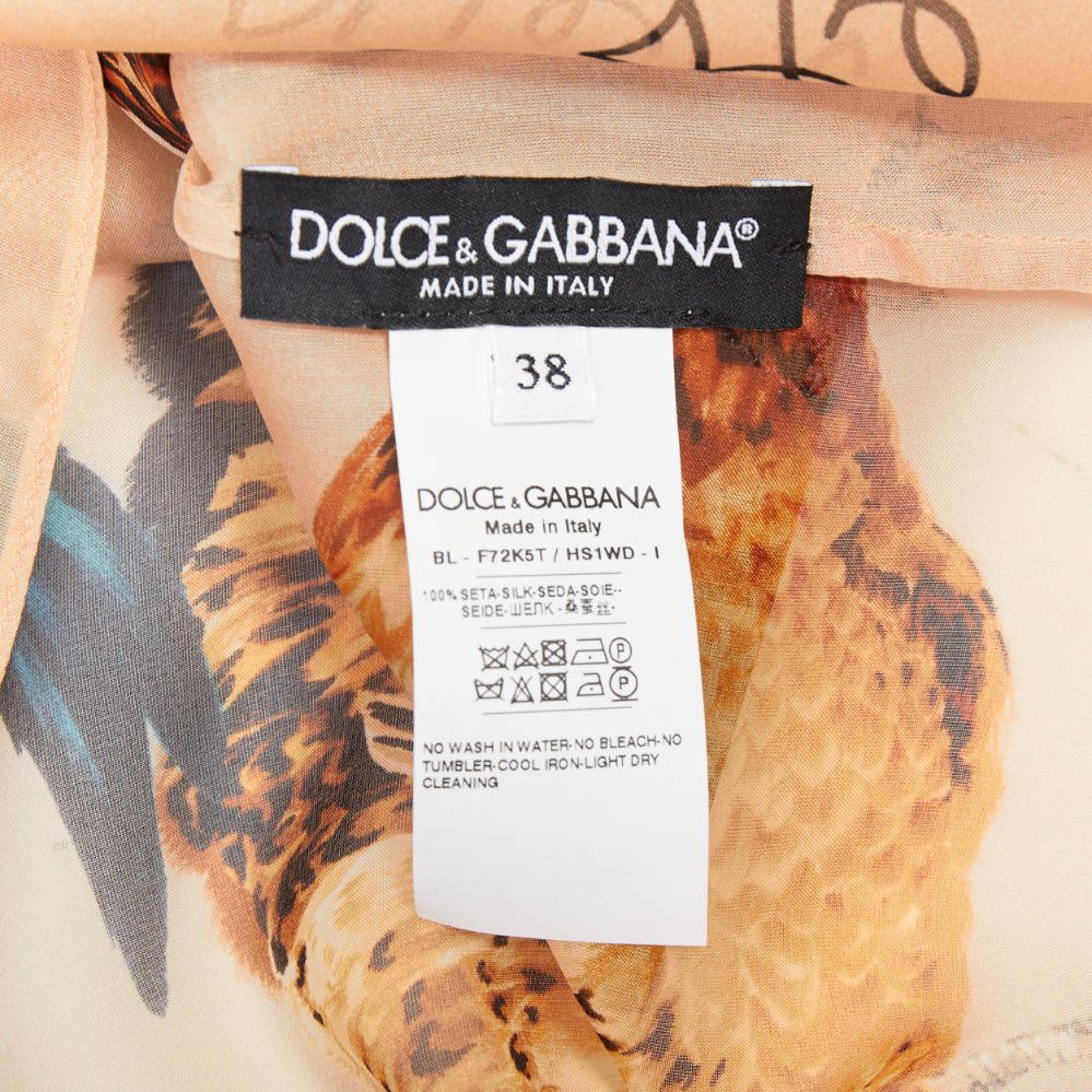 Dolce & Gabbana DOLCE GABBANA 100% silk beige chiken hen print sheer ruffled blouse IT38 XS Size XS / US 0-2 / IT 36-38 - 8 Thumbnail