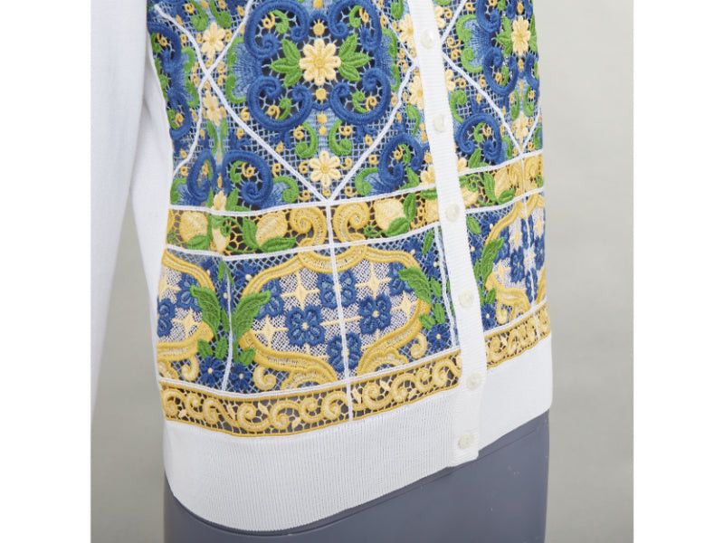 Dolce & Gabbana DOLCE GABBANA Majolica print embroidery anglais lace cream cotton cardigan IT40 S Size S / US 4 / IT 40 - 8 Thumbnail