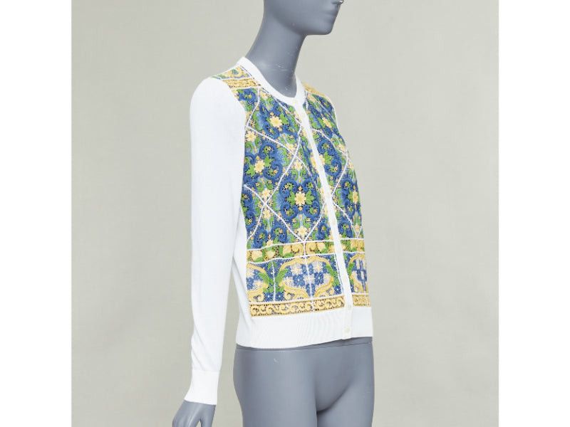 Dolce & Gabbana DOLCE GABBANA Majolica print embroidery anglais lace cream cotton cardigan IT40 S Size S / US 4 / IT 40 - 4 Thumbnail