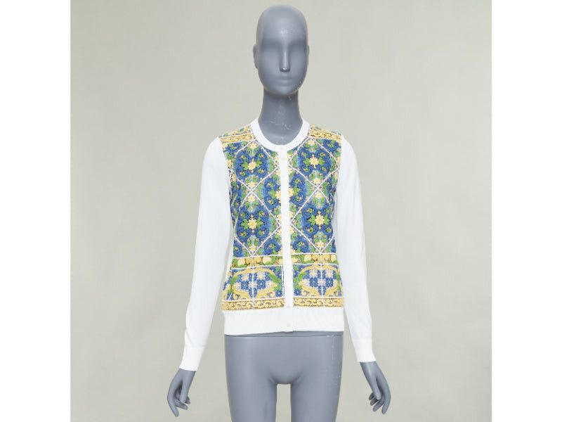 Dolce & Gabbana DOLCE GABBANA Majolica print embroidery anglais lace cream cotton cardigan IT40 S Size S / US 4 / IT 40 - 10 Thumbnail