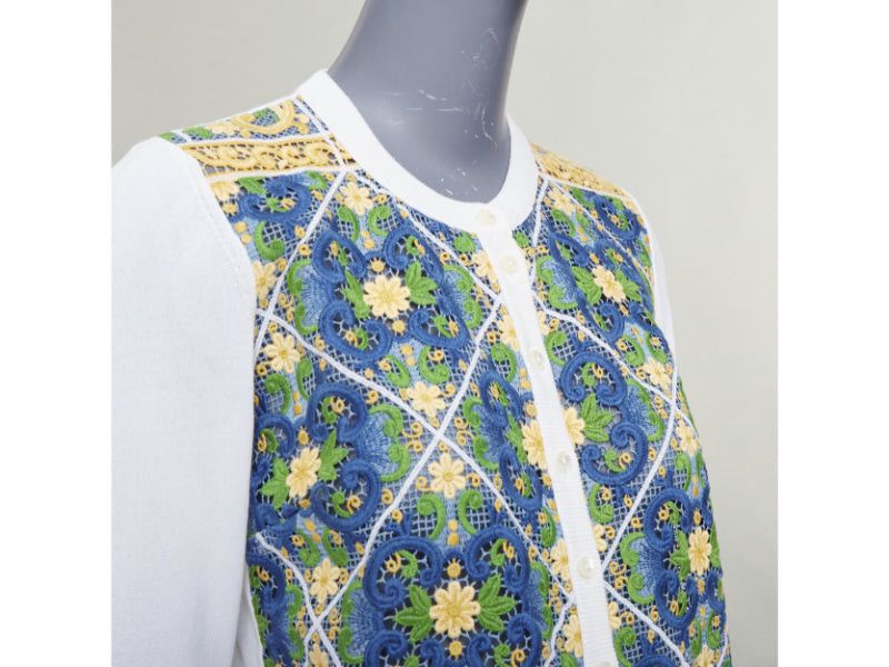 Dolce & Gabbana DOLCE GABBANA Majolica print embroidery anglais lace cream cotton cardigan IT40 S Size S / US 4 / IT 40 - 2 Thumbnail