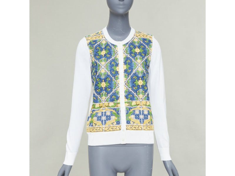 Dolce & Gabbana DOLCE GABBANA Majolica print embroidery anglais lace cream cotton cardigan IT40 S Size S / US 4 / IT 40 - 3 Thumbnail
