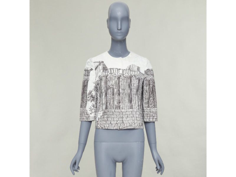 Dolce & Gabbana DOLCE GABBANA 2014 cream linen grey Greek Temple printed flax cropped jacket IT40 S Size S / US 4 / IT 40 - 10 Thumbnail