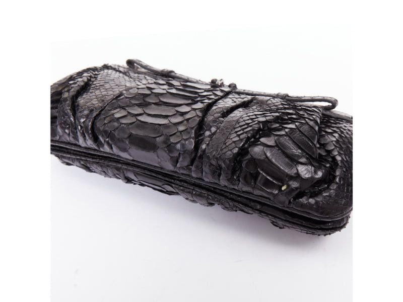 Other ZAGLIANI glossy black scaled leather framed turnlock evening clutch bag Size ONE SIZE - 8 Thumbnail