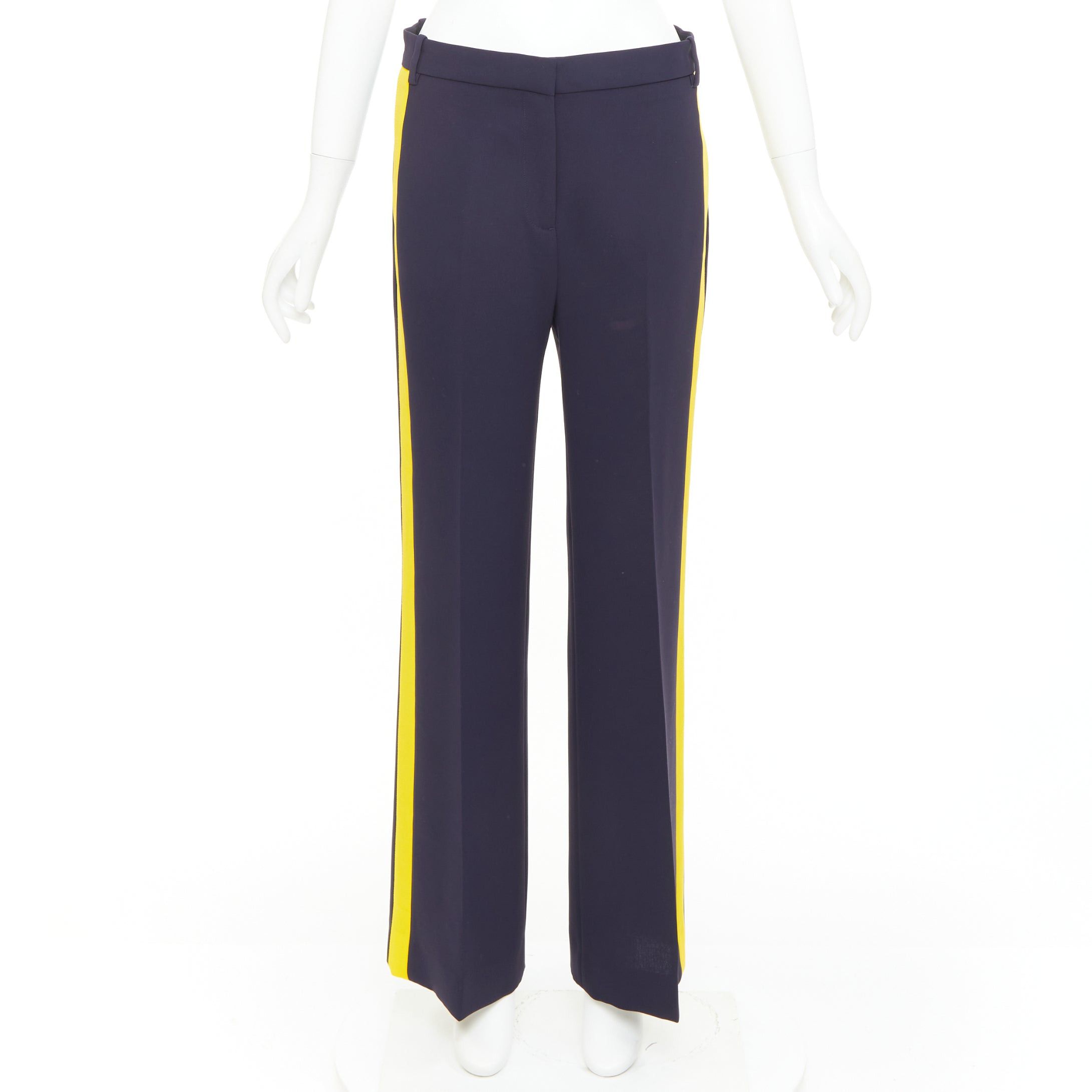 Victoria Beckham VVB VICTORIA BECKHAM navy yellow silk trimmed high waist wide trousers UK8 S Size 27" / US 4 / IT 40 - 3 Thumbnail