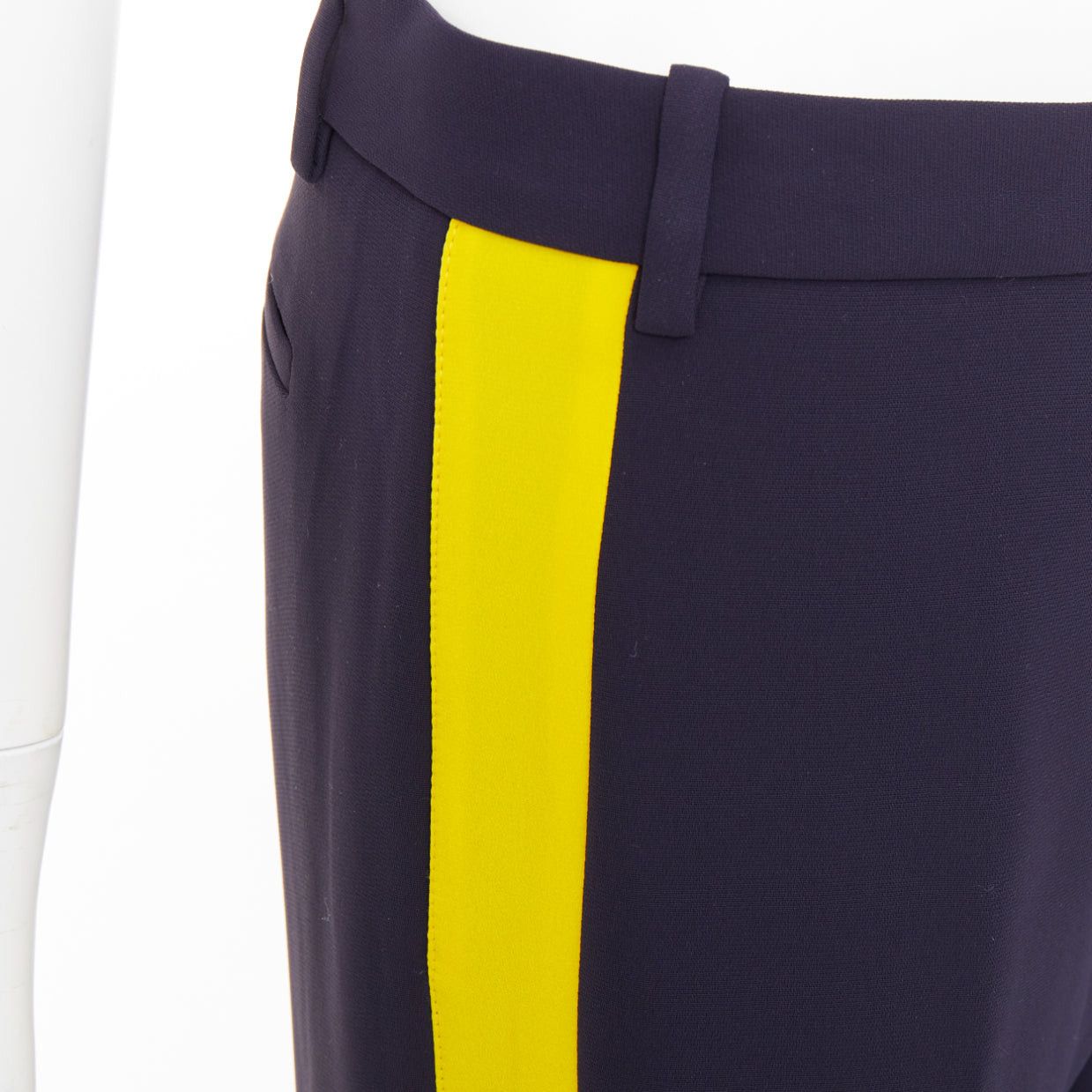 Victoria Beckham VVB VICTORIA BECKHAM navy yellow silk trimmed high waist wide trousers UK8 S Size 27" / US 4 / IT 40 - 2 Thumbnail