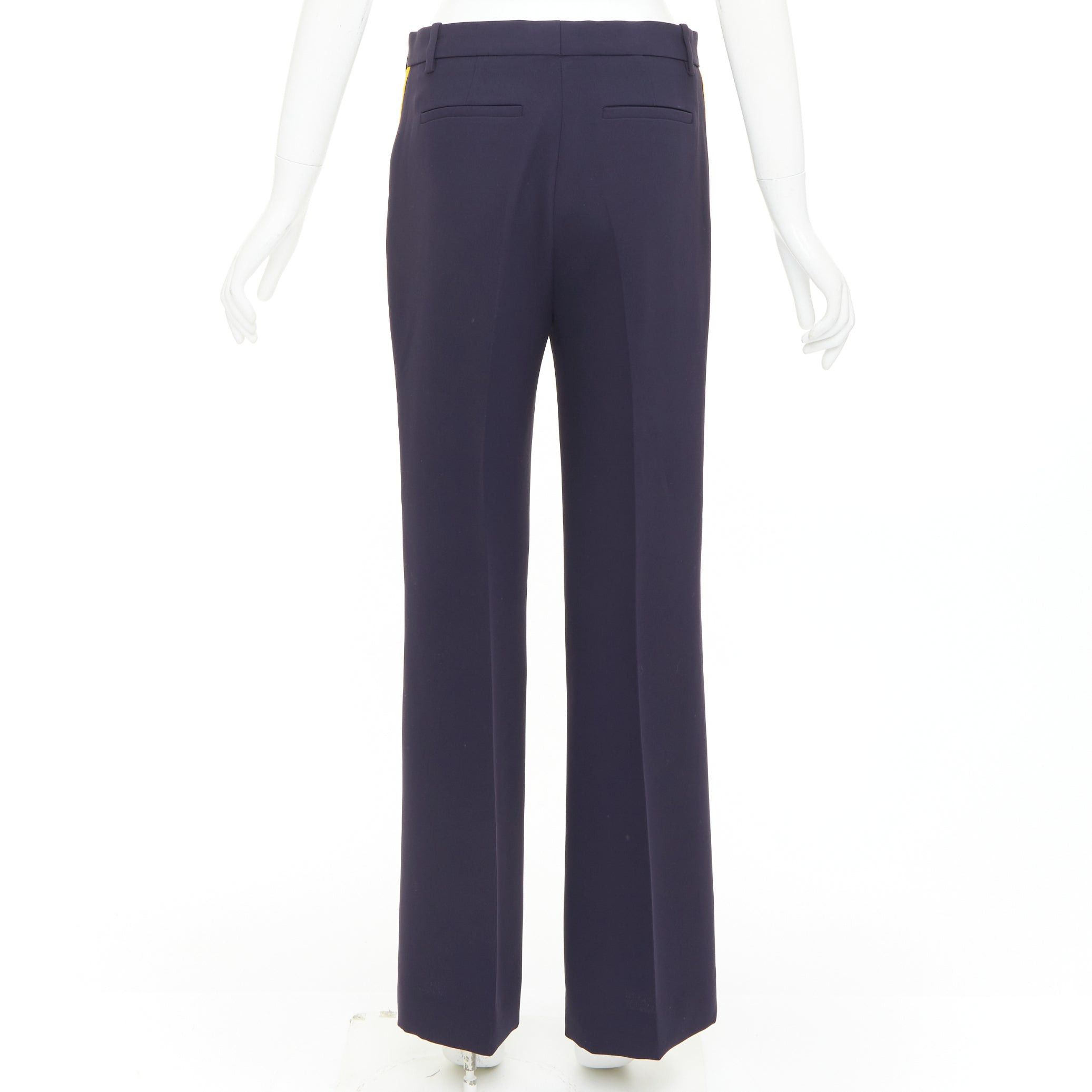 Victoria Beckham VVB VICTORIA BECKHAM navy yellow silk trimmed high waist wide trousers UK8 S Size 27" / US 4 / IT 40 - 5 Thumbnail