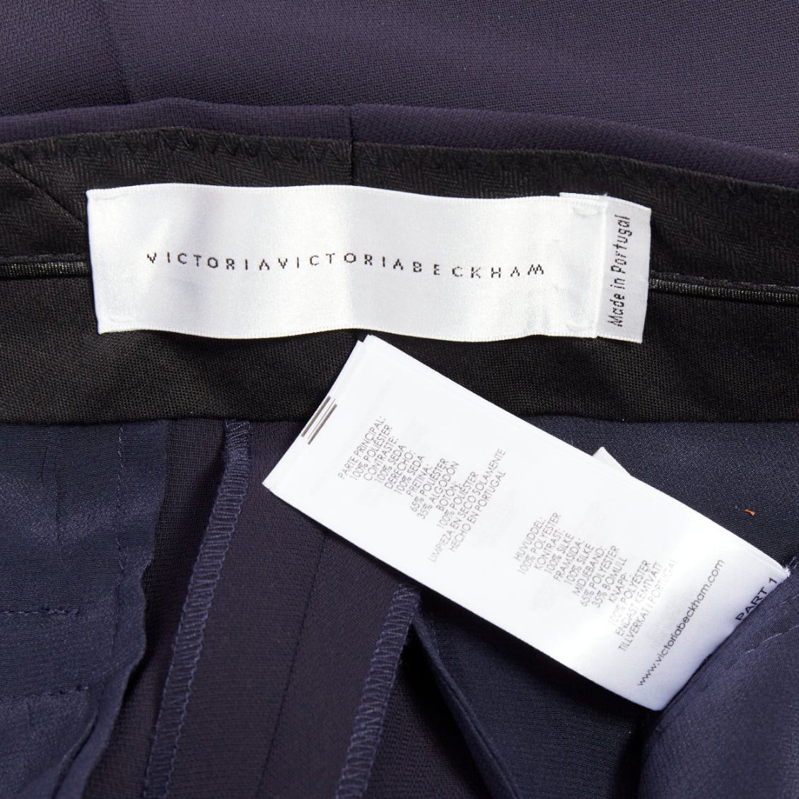 Victoria Beckham VVB VICTORIA BECKHAM navy yellow silk trimmed high waist wide trousers UK8 S Size 27" / US 4 / IT 40 - 8 Thumbnail