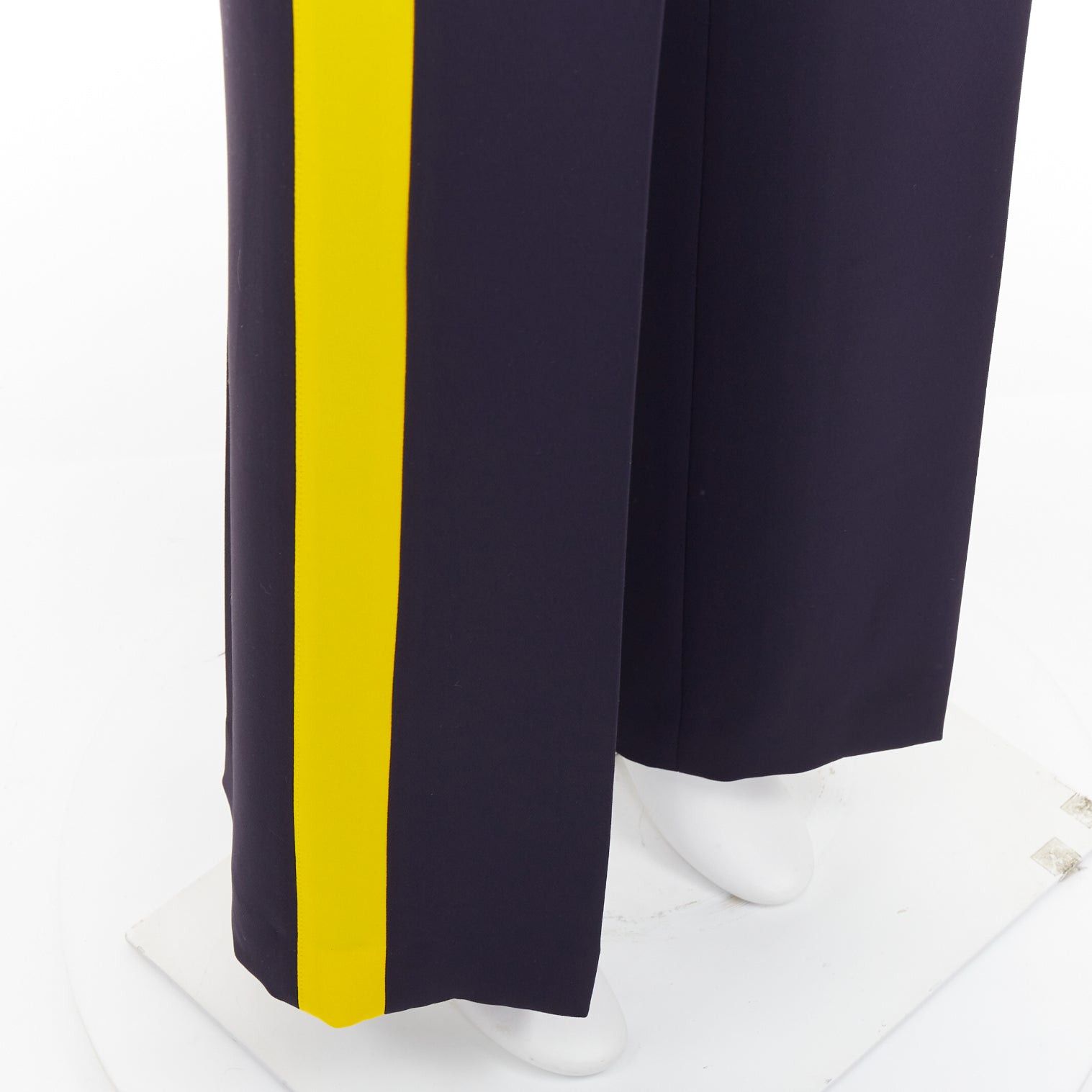 Victoria Beckham VVB VICTORIA BECKHAM navy yellow silk trimmed high waist wide trousers UK8 S Size 27" / US 4 / IT 40 - 7 Thumbnail