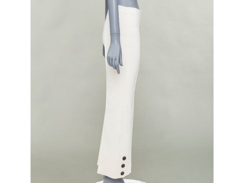Sonia Rykiel SONIA RYKIEL cream brown horn button embellished hem flare pants Size 26" / US 2 / IT 38 - 4 Thumbnail