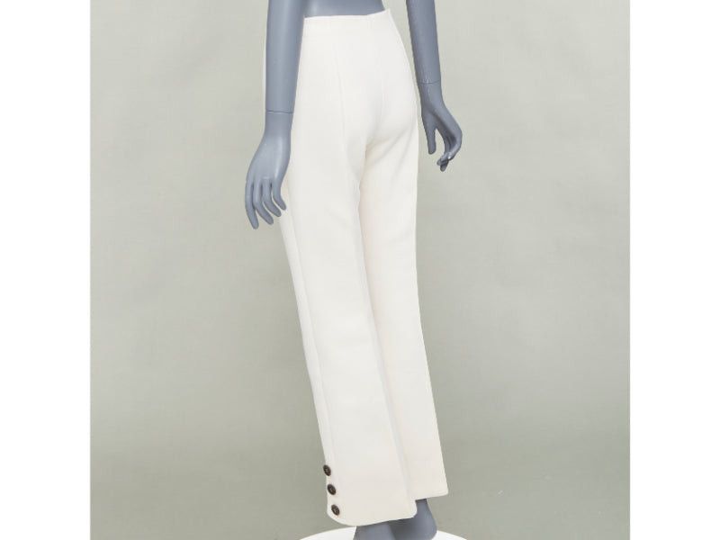 Sonia Rykiel SONIA RYKIEL cream brown horn button embellished hem flare pants Size 26" / US 2 / IT 38 - 6 Thumbnail