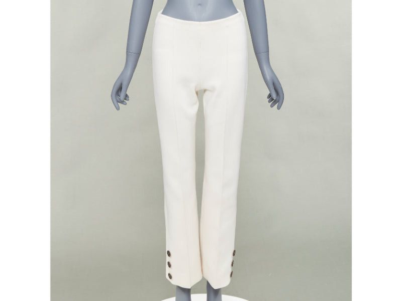 Sonia Rykiel SONIA RYKIEL cream brown horn button embellished hem flare pants Size 26" / US 2 / IT 38 - 3 Thumbnail