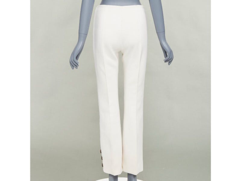 Sonia Rykiel SONIA RYKIEL cream brown horn button embellished hem flare pants Size 26" / US 2 / IT 38 - 5 Thumbnail