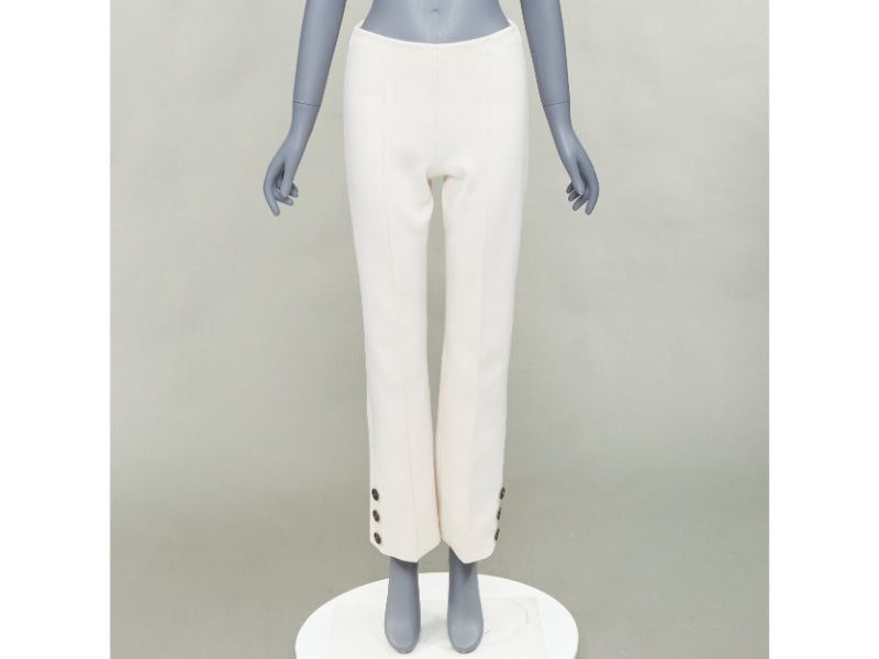 Sonia Rykiel SONIA RYKIEL cream brown horn button embellished hem flare pants Size 26" / US 2 / IT 38 - 9 Thumbnail