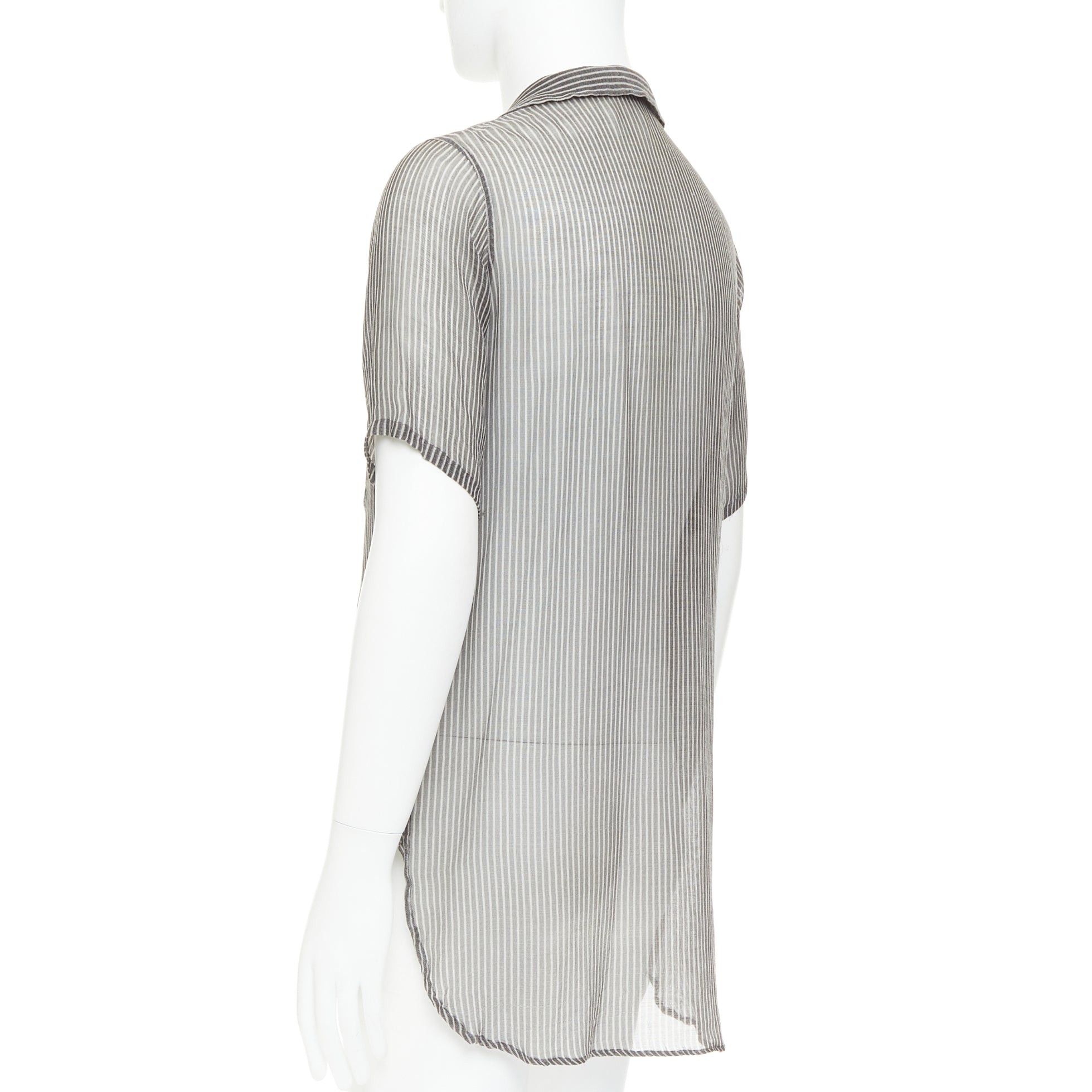 Dries Van Noten DRIES VAN NOTEN grey off white sheer striped buttoned polo shirt IT48 M Size US M / EU 48-50 / 2 - 6 Thumbnail