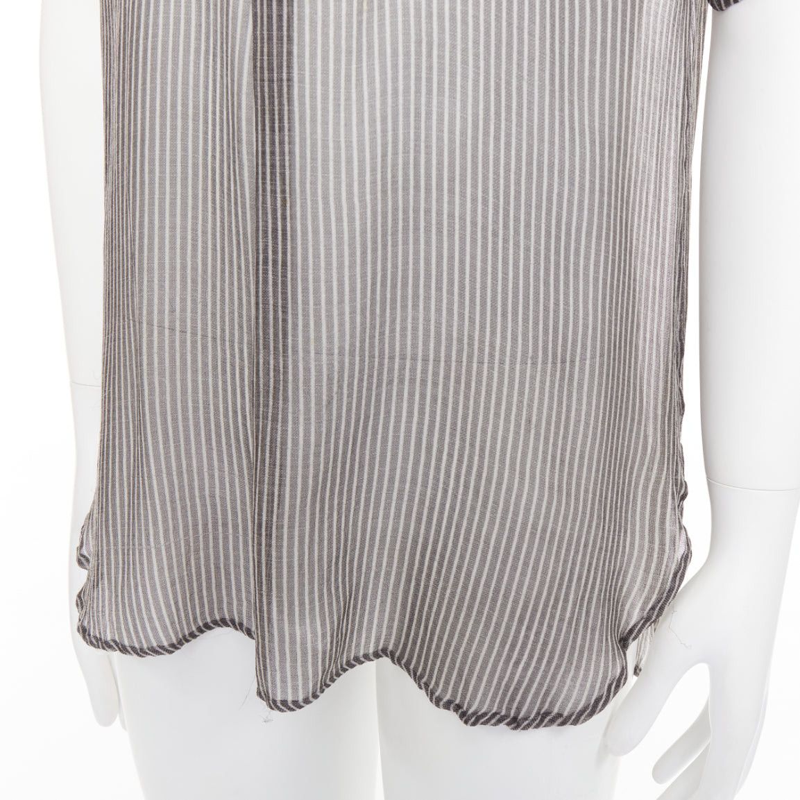 Dries Van Noten DRIES VAN NOTEN grey off white sheer striped buttoned polo shirt IT48 M Size US M / EU 48-50 / 2 - 7 Thumbnail