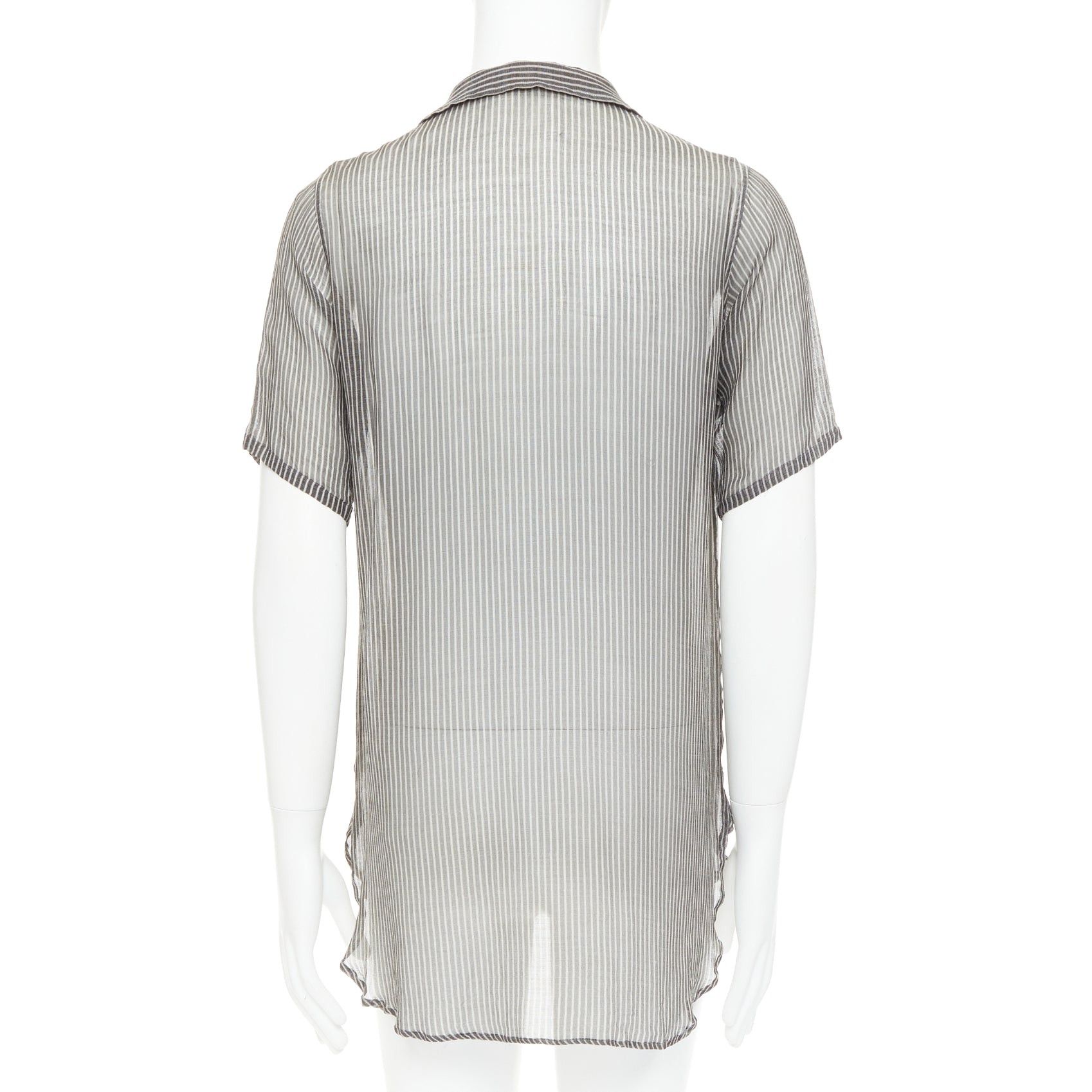 Dries Van Noten DRIES VAN NOTEN grey off white sheer striped buttoned polo shirt IT48 M Size US M / EU 48-50 / 2 - 5 Thumbnail