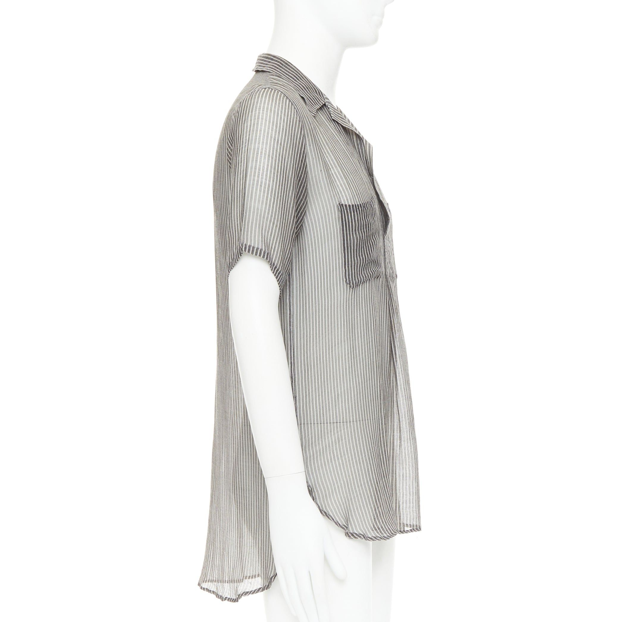 Dries Van Noten DRIES VAN NOTEN grey off white sheer striped buttoned polo shirt IT48 M Size US M / EU 48-50 / 2 - 4 Thumbnail