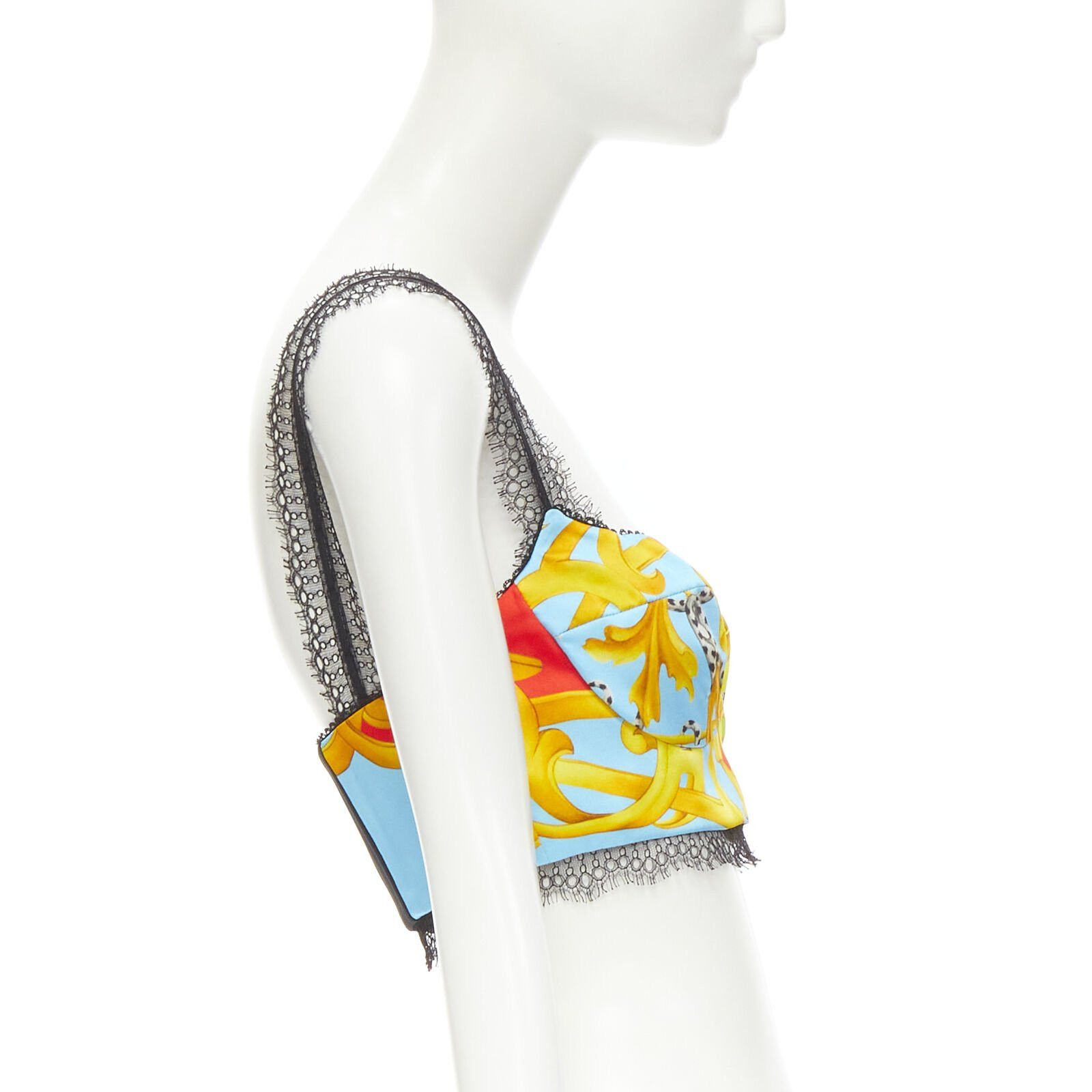 Versace VERSACE Barocco Acanthus Pop print lace trim boned bustier bra top IT40 S Size S / US 4 / IT 40 - 4 Thumbnail