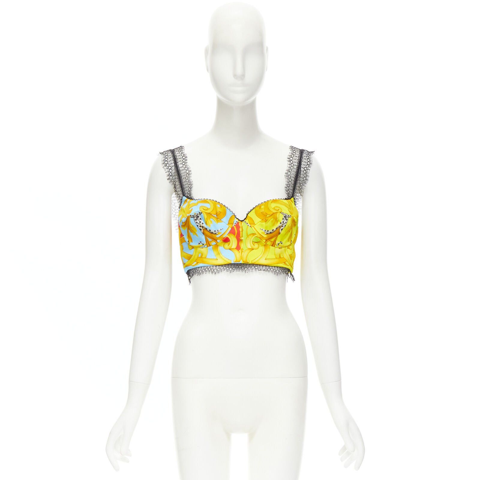 Versace VERSACE Barocco Acanthus Pop print lace trim boned bustier bra top IT40 S Size S / US 4 / IT 40 - 9 Thumbnail