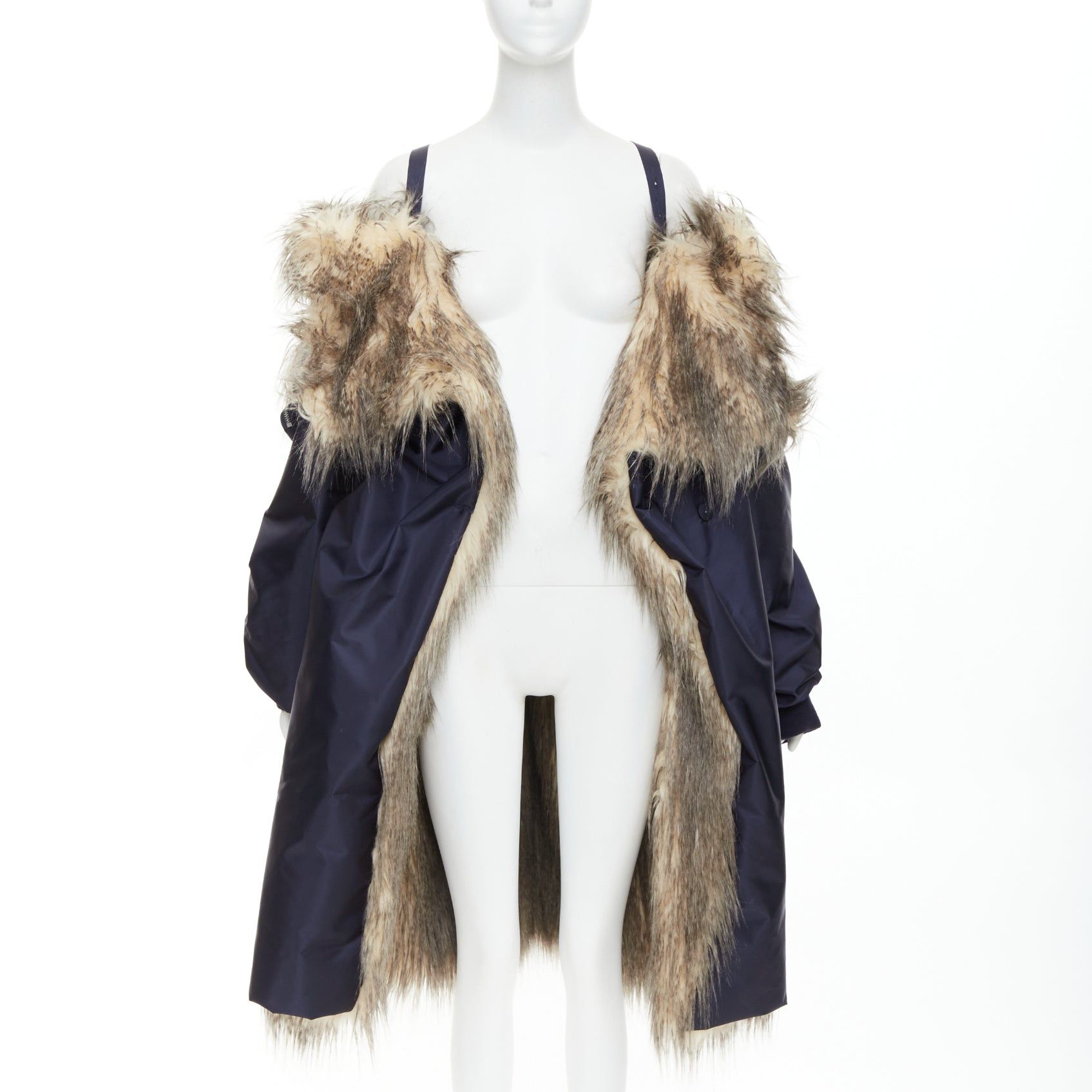 Prada rare PRADA 2021 Runway brown faux fur oversized off shoulder bomber coat IT38 XS Rihanna Size XS / US 0-2 / IT 36-38 - 3 Thumbnail