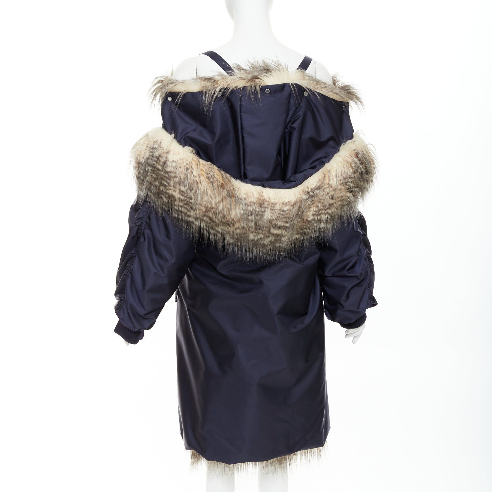 Prada rare PRADA 2021 Runway brown faux fur oversized off shoulder bomber coat IT38 XS Rihanna Size XS / US 0-2 / IT 36-38 - 6 Thumbnail
