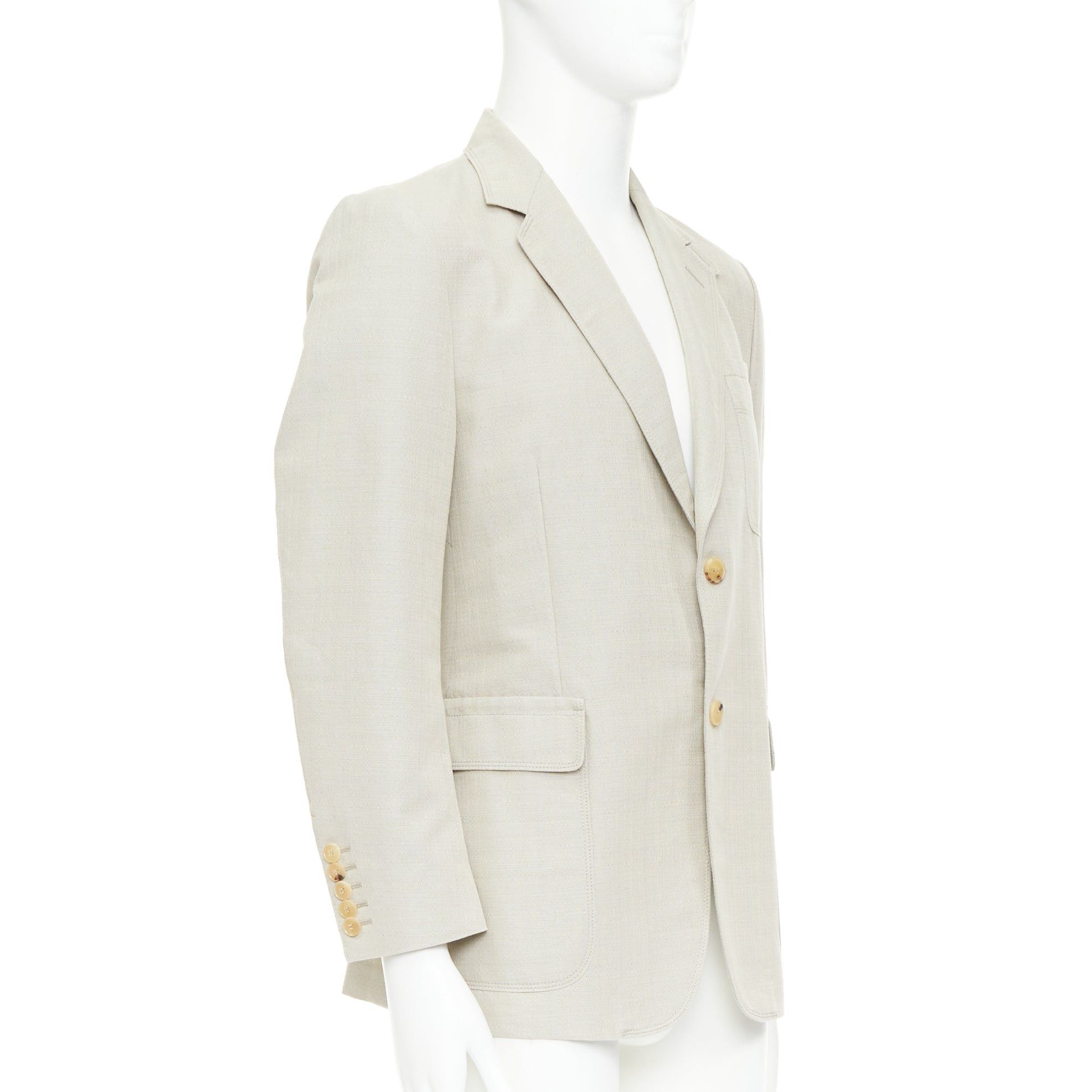 Gucci GUCCI Vintage stone cotton mohair single breasted pocket blazer jacket IT52 L Size 52R - 3 Thumbnail