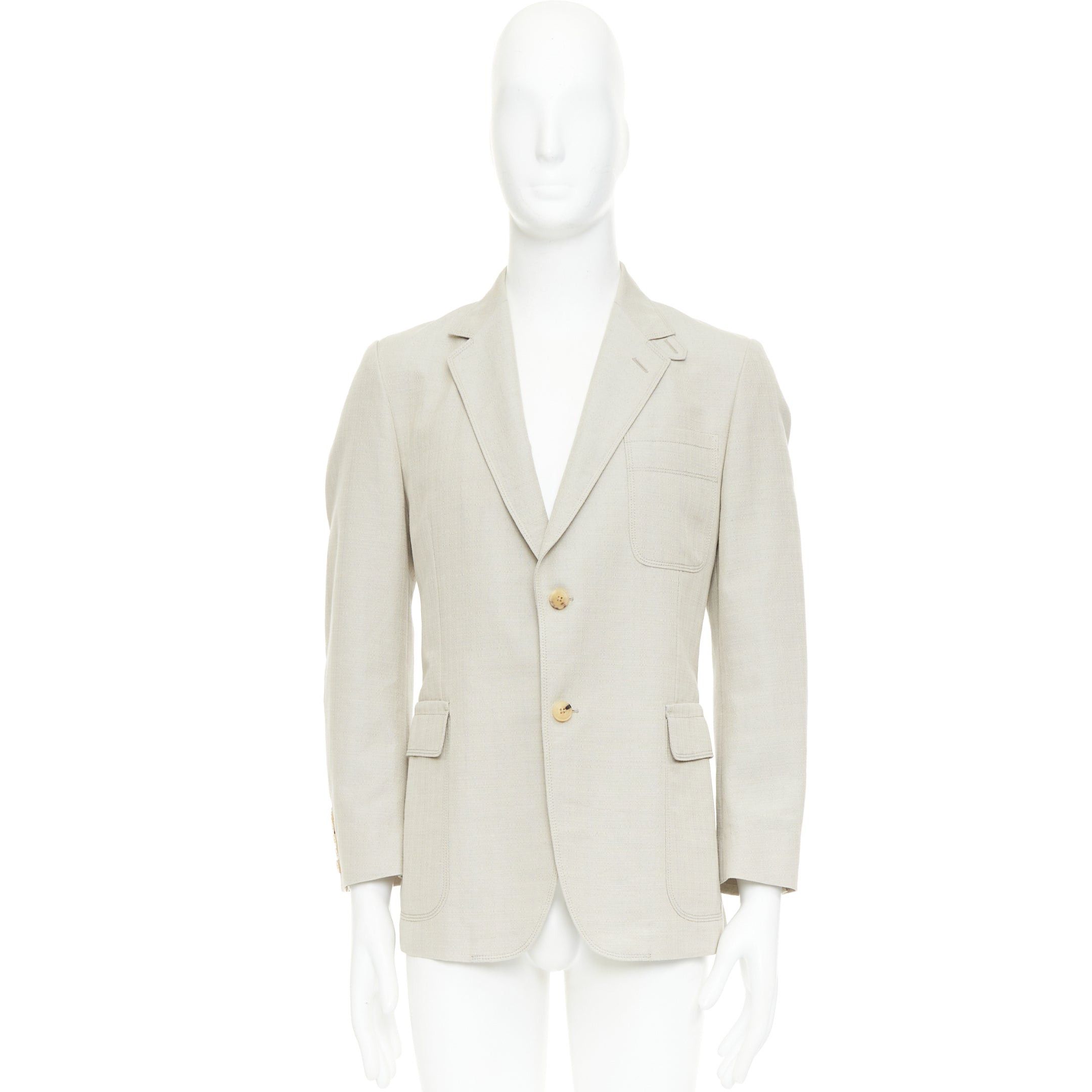 Gucci GUCCI Vintage stone cotton mohair single breasted pocket blazer jacket IT52 L Size 52R - 9 Thumbnail