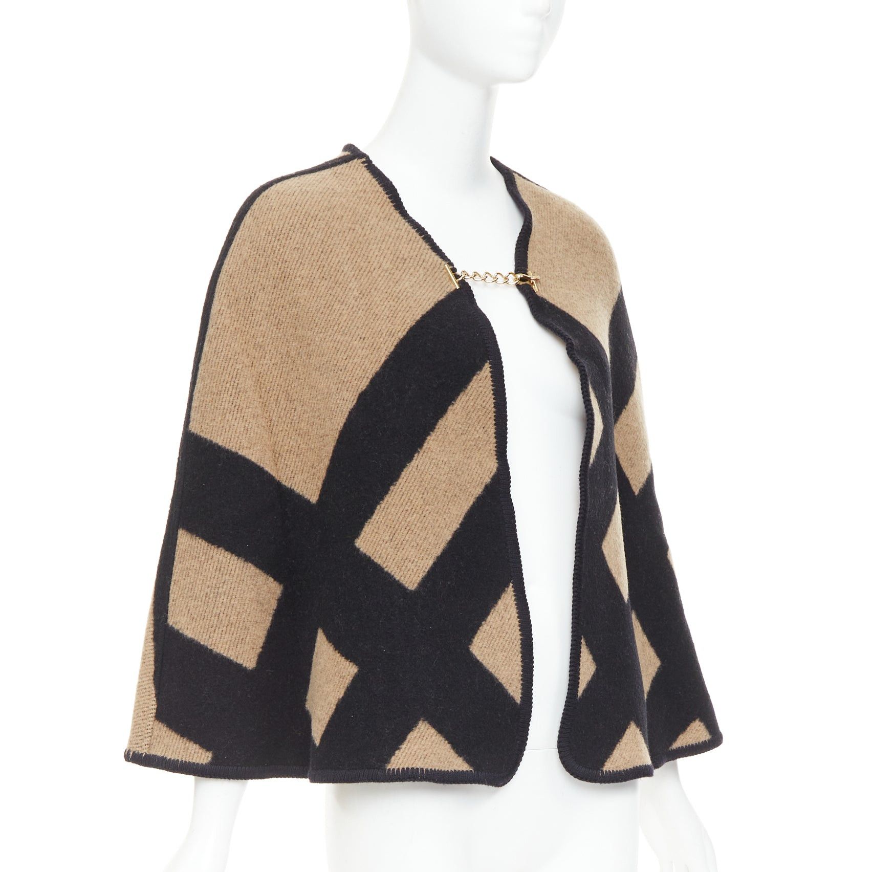 Burberry BURBERRY beige House Check wool cashmere chained cape blanket poncho Size M / US 6-8 / IT 42-44 - 3 Thumbnail