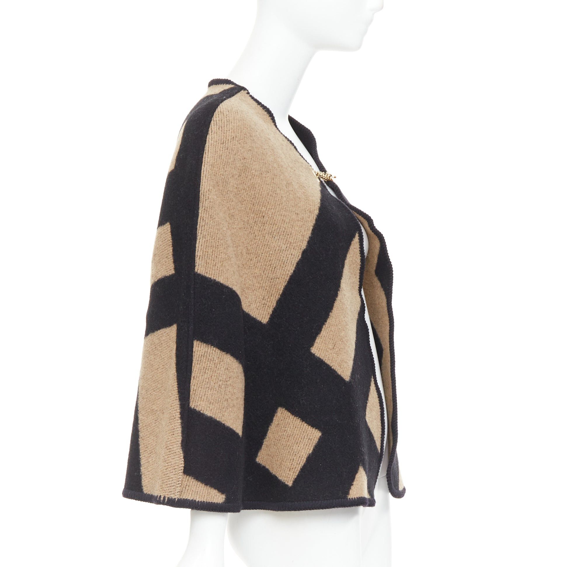 Burberry BURBERRY beige House Check wool cashmere chained cape blanket poncho Size M / US 6-8 / IT 42-44 - 4 Thumbnail