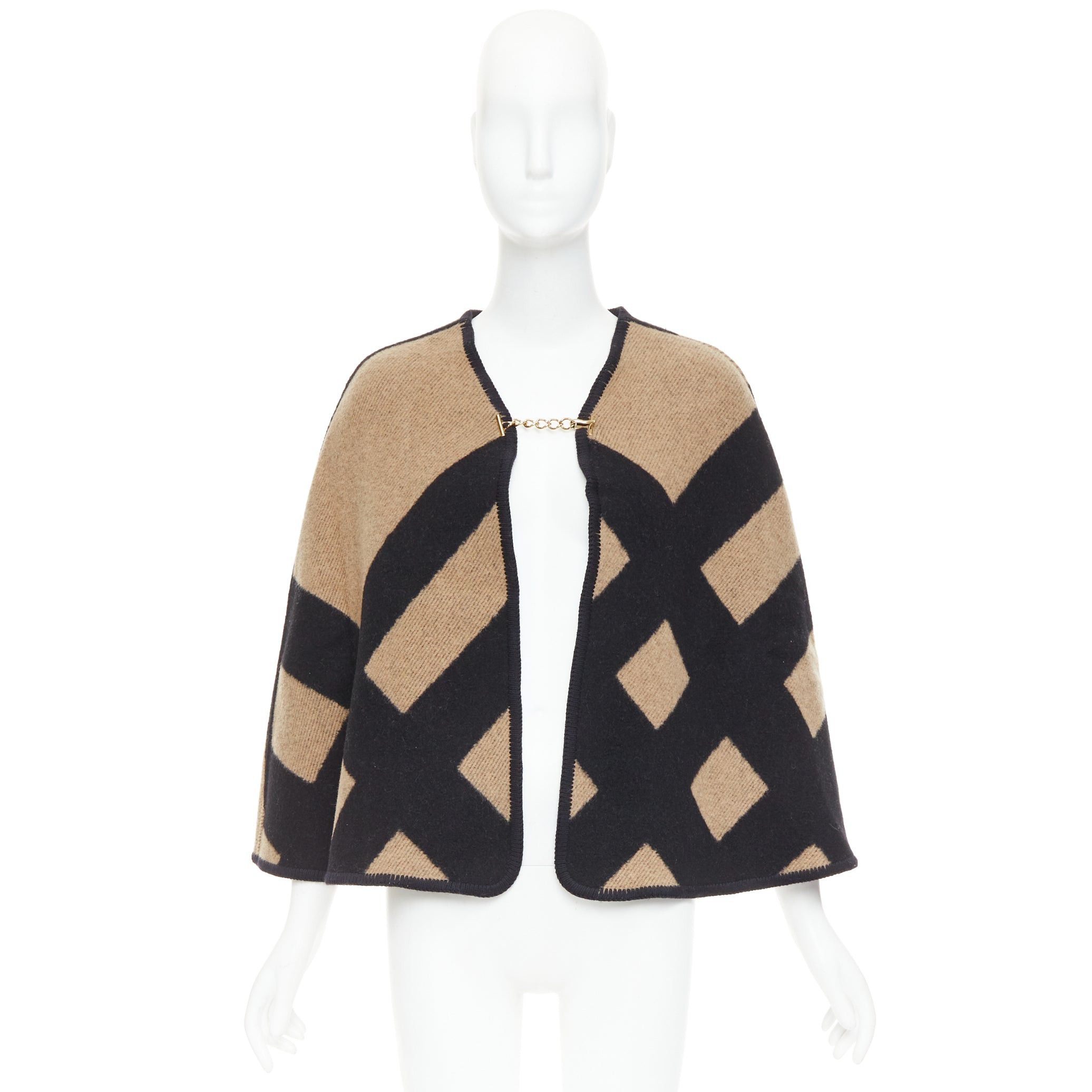 Burberry BURBERRY beige House Check wool cashmere chained cape blanket poncho Size M / US 6-8 / IT 42-44 - 9 Thumbnail