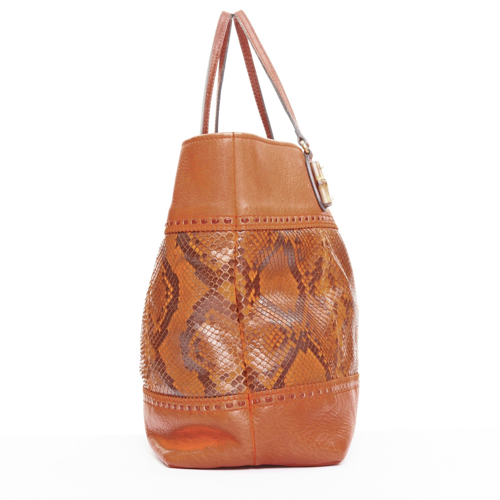 Gucci GUCCI Laidback Crafty tan calf leather scaled panel bamboo hardware tote bag Size ONE SIZE - 4 Thumbnail