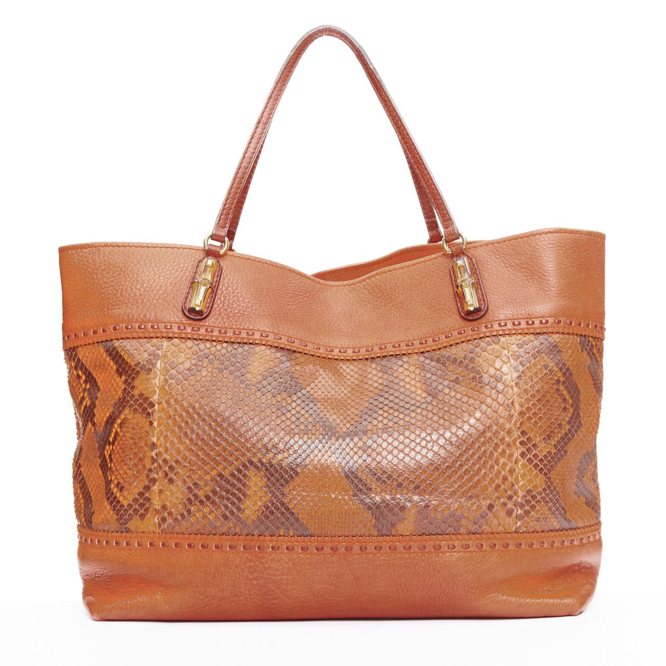 Gucci GUCCI Laidback Crafty tan calf leather scaled panel bamboo hardware tote bag Size ONE SIZE - 5 Thumbnail