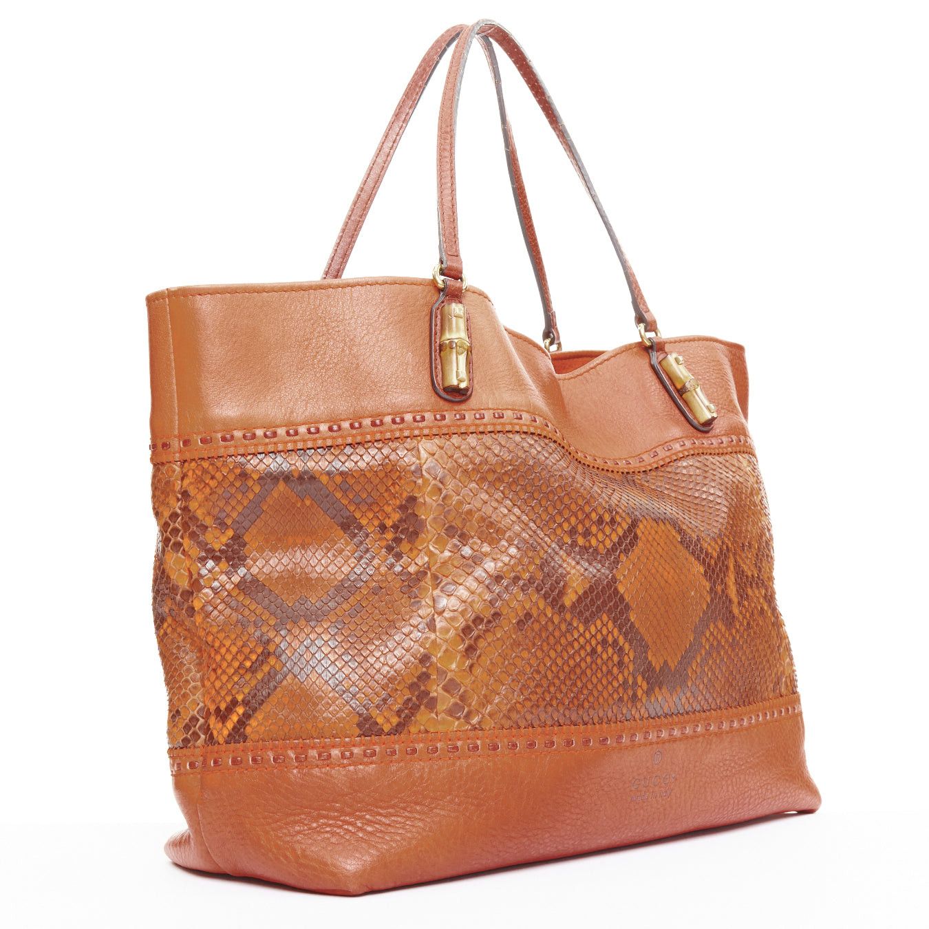 Gucci GUCCI Laidback Crafty tan calf leather scaled panel bamboo hardware tote bag Size ONE SIZE - 3 Thumbnail