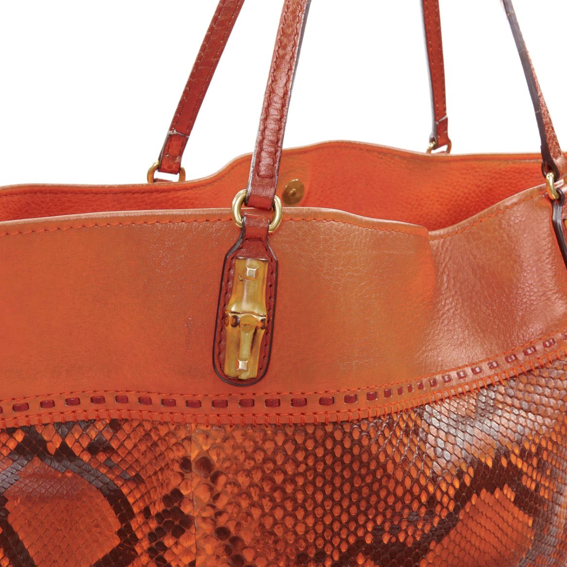Gucci GUCCI Laidback Crafty tan calf leather scaled panel bamboo hardware tote bag Size ONE SIZE - 7 Thumbnail