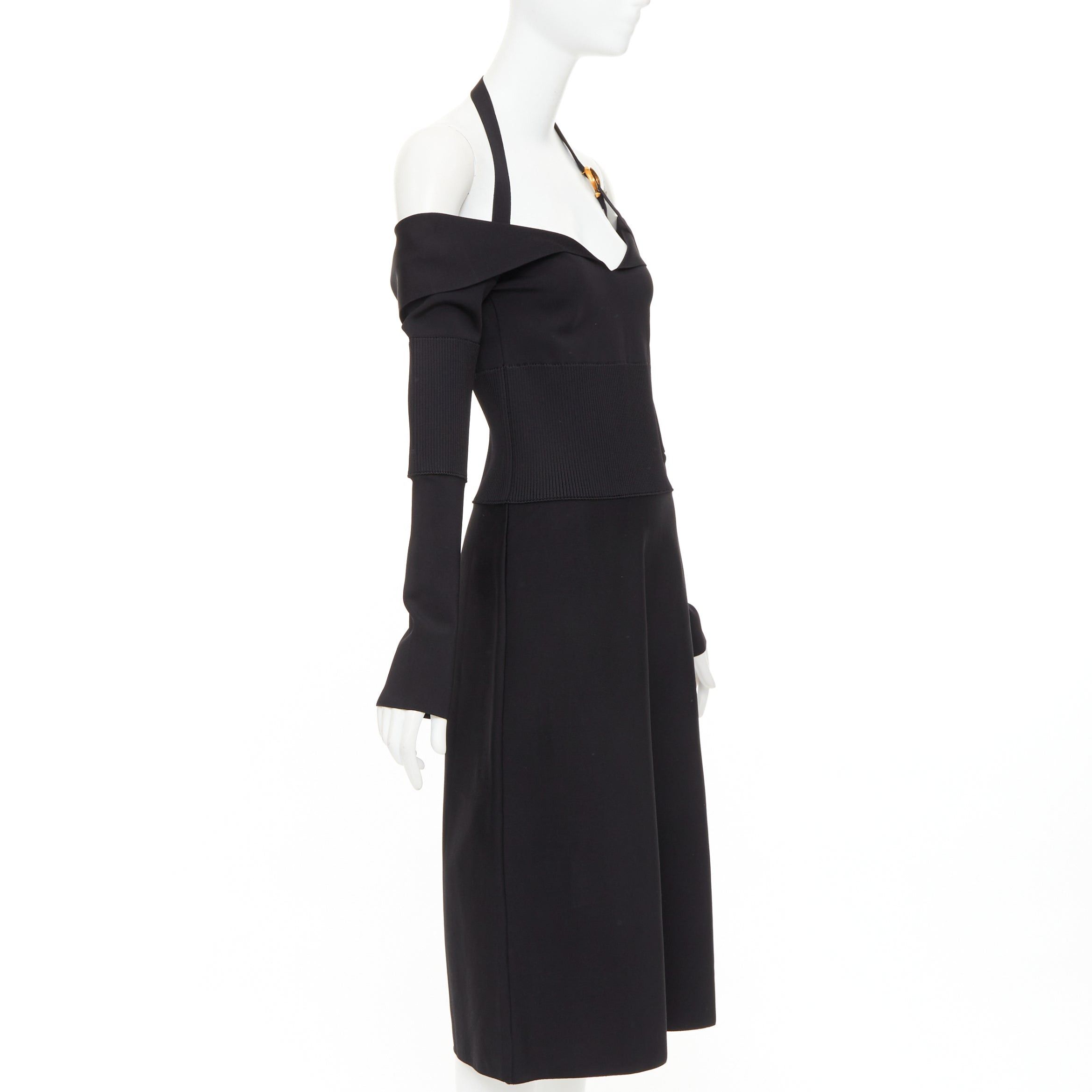 Salvatore Ferragamo FERRAGAMO Maximilian Davis black gold Gancini halter knee dress L Size M / US 6-8 / IT 42-44 - 3 Thumbnail
