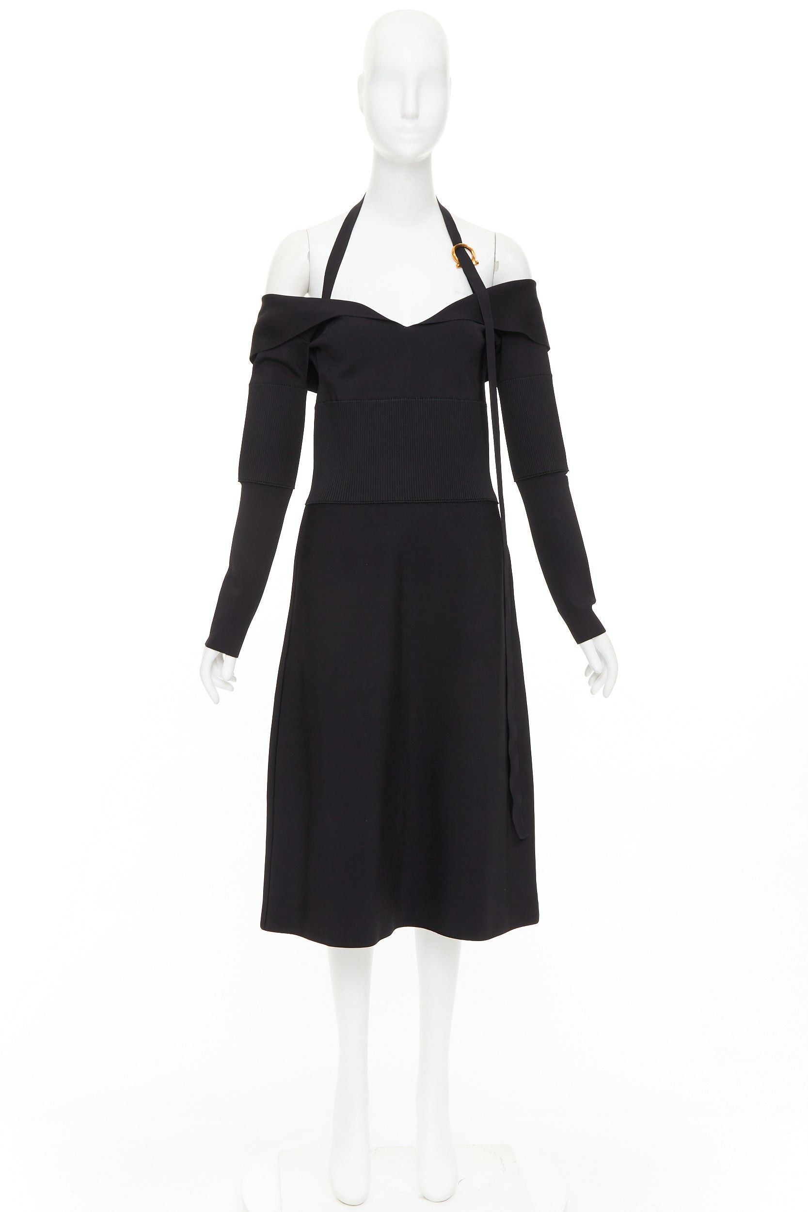 Salvatore Ferragamo FERRAGAMO Maximilian Davis black gold Gancini halter knee dress L Size M / US 6-8 / IT 42-44 - 10 Thumbnail