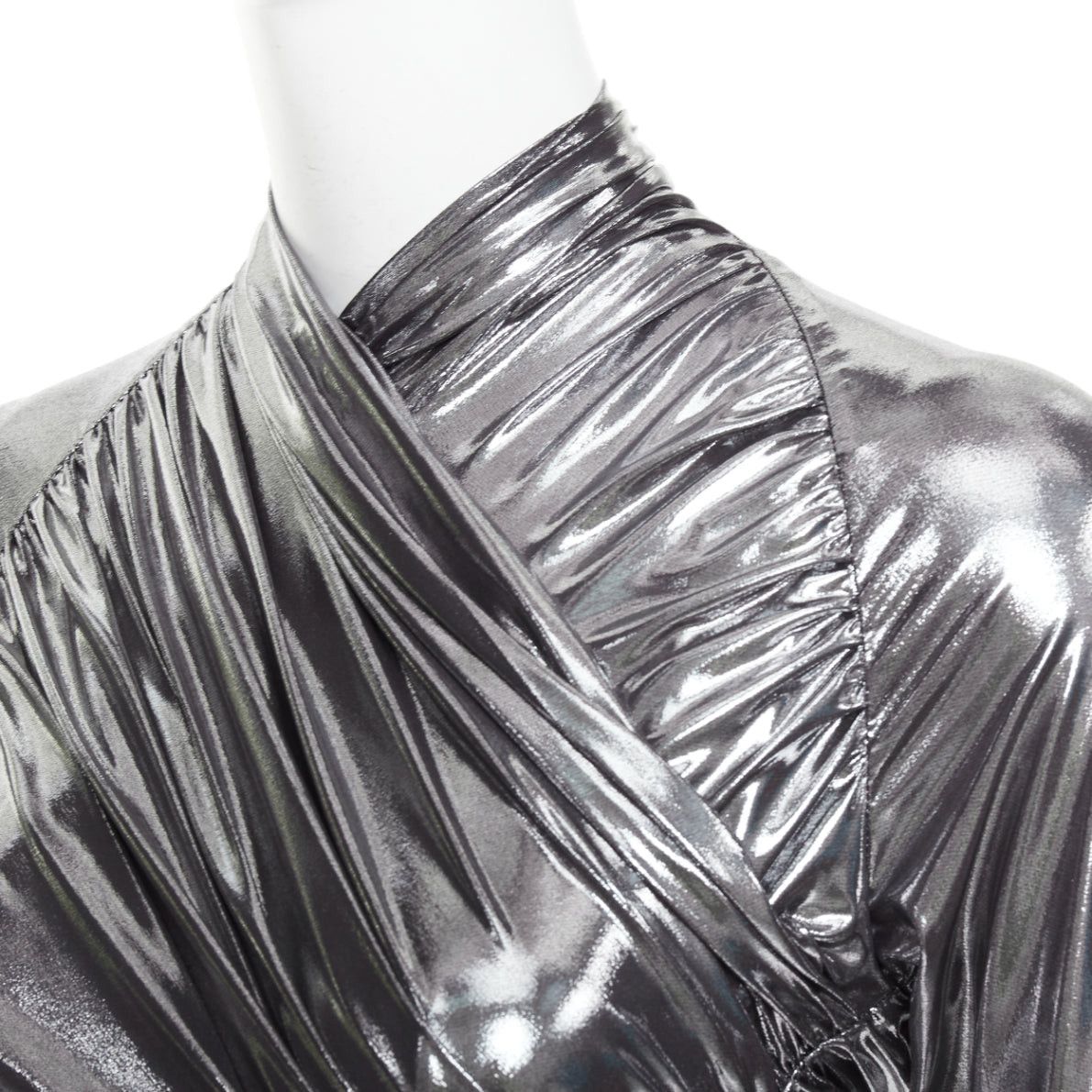Salvatore Ferragamo FERRAGAMO Maximilian Davis 2023 Runway metallic silver lame wrapped dress IT40 S Size S / US 4 / IT 40 - 2 Thumbnail