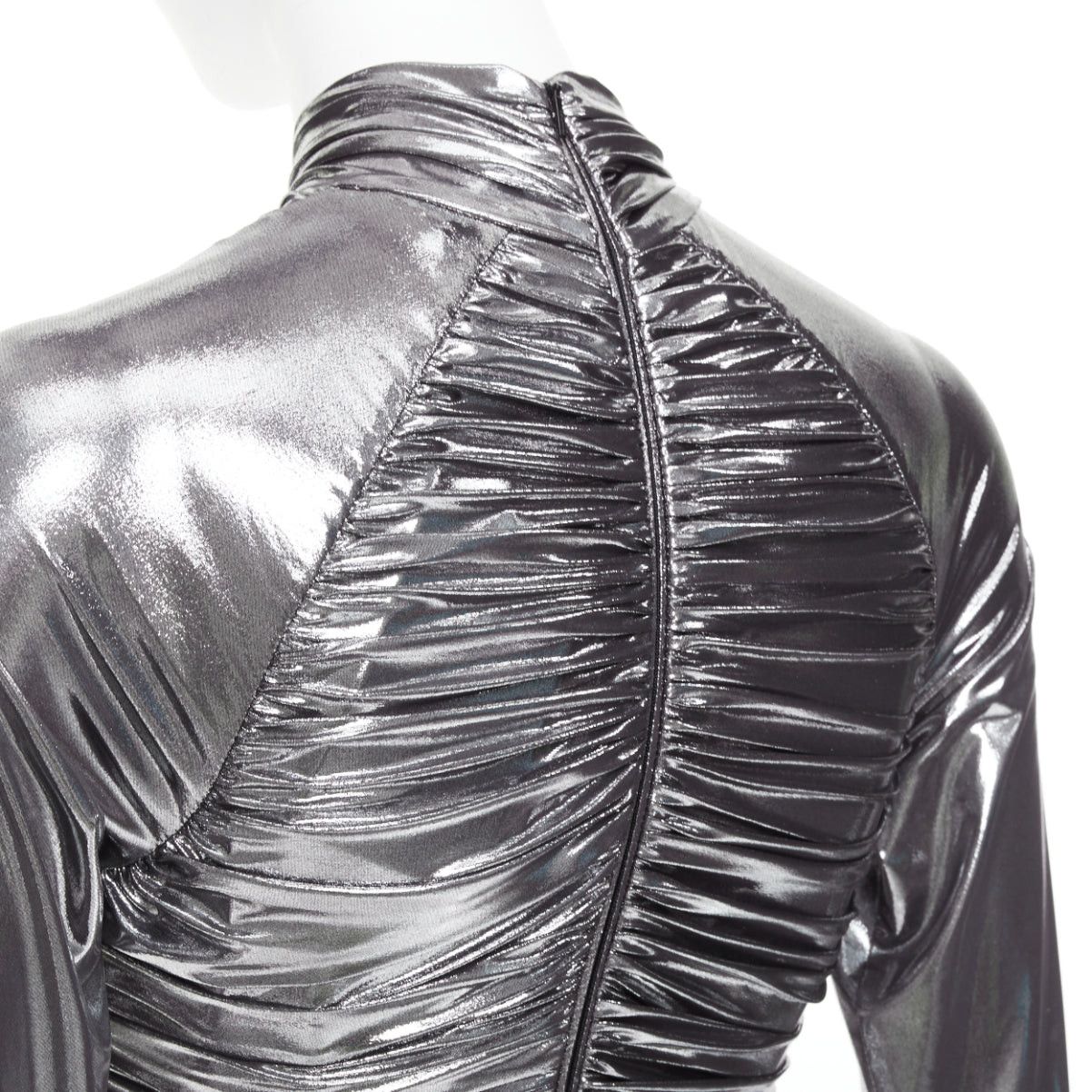 Salvatore Ferragamo FERRAGAMO Maximilian Davis 2023 Runway metallic silver lame wrapped dress IT40 S Size S / US 4 / IT 40 - 8 Thumbnail